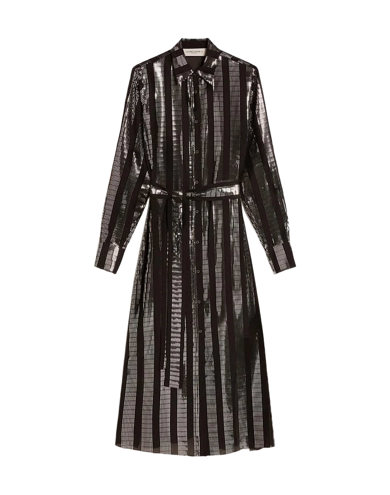 Women | Black Shirt Dress with Metallic Appliqués | Black - Image 11