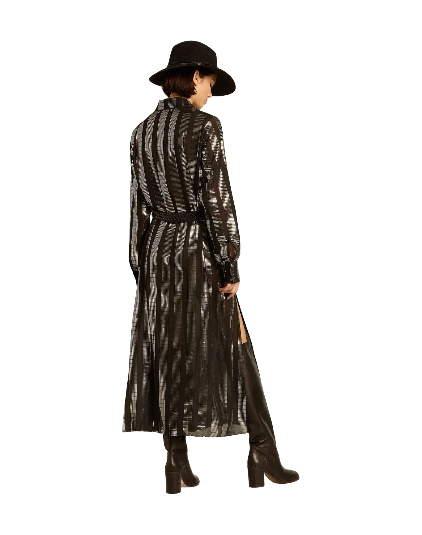 Women | Black Shirt Dress with Metallic Appliqués | Black - Image 2