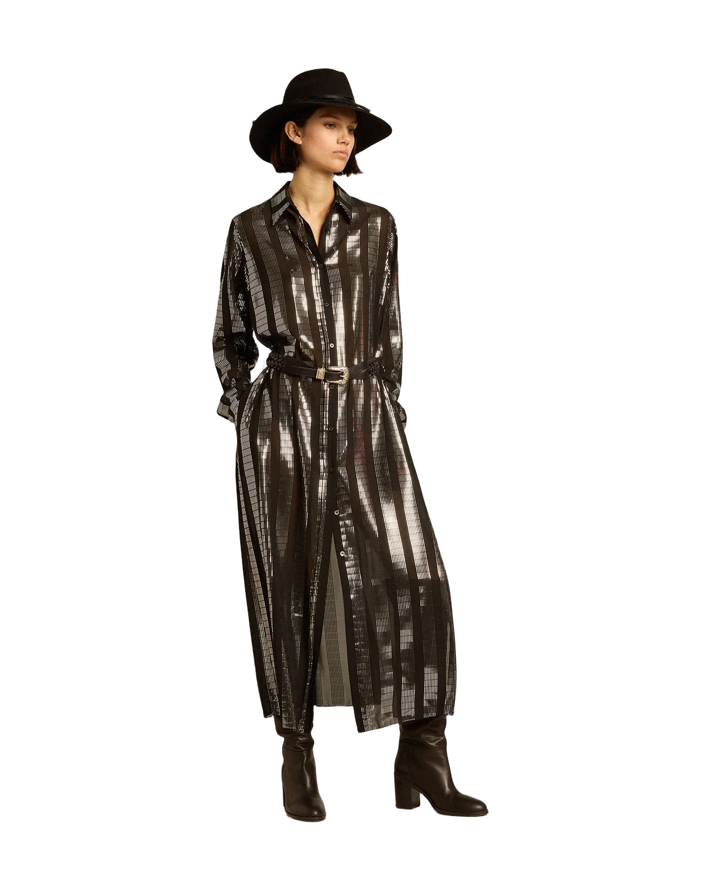 Women | Black Shirt Dress with Metallic Appliqués | Black - Image 3