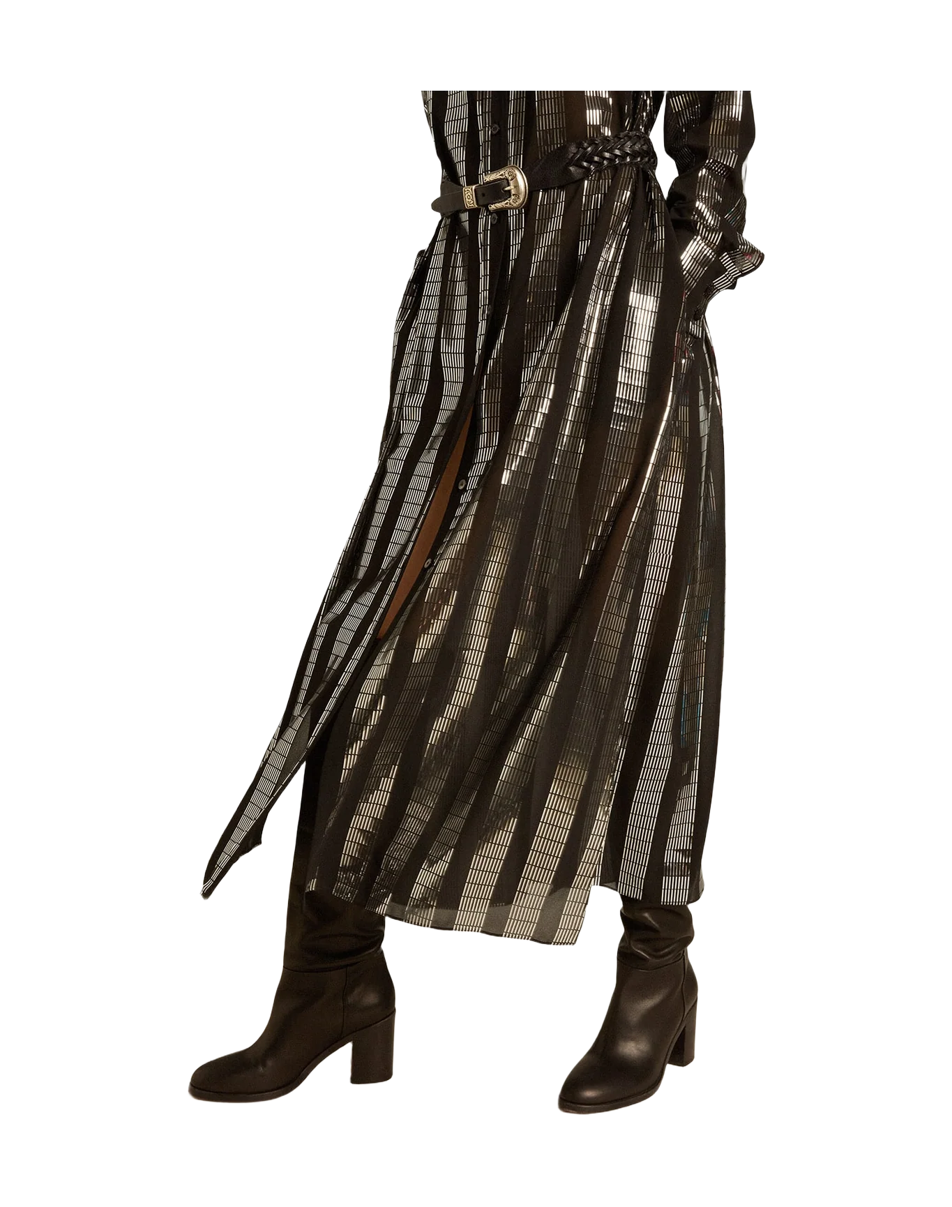 Women | Black Shirt Dress with Metallic Appliqués | Black - Image 4