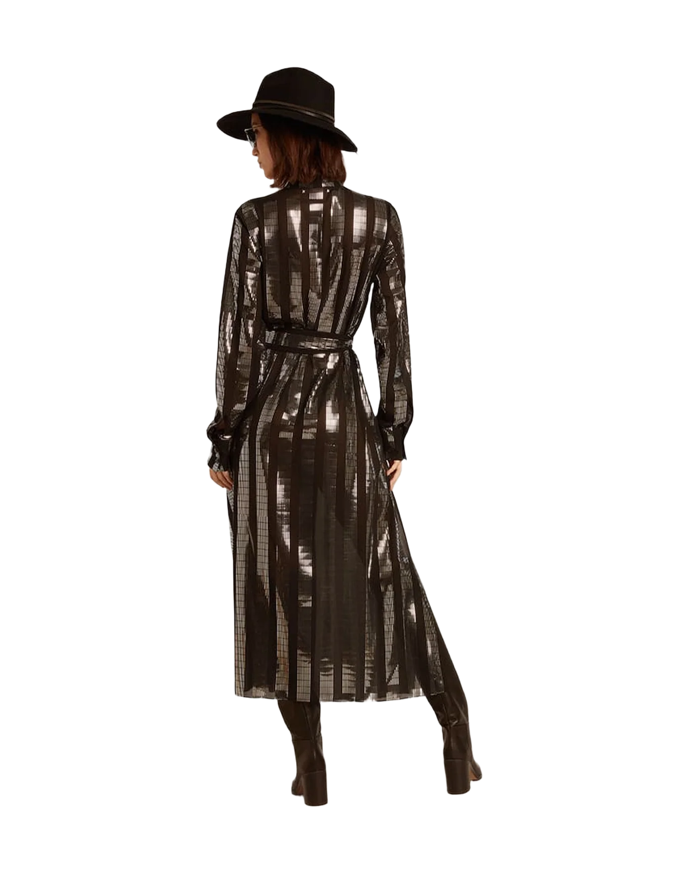 Women | Black Shirt Dress with Metallic Appliqués | Black - Image 7