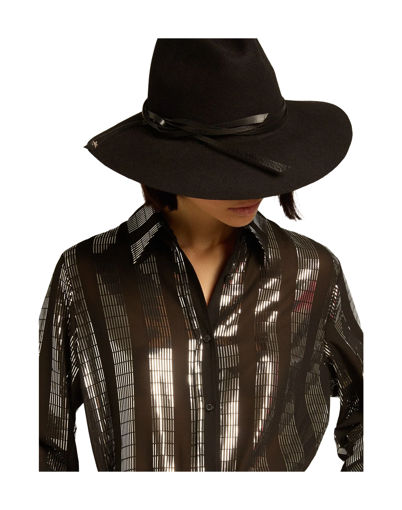 Women | Black Shirt Dress with Metallic Appliqués | Black - Image 9