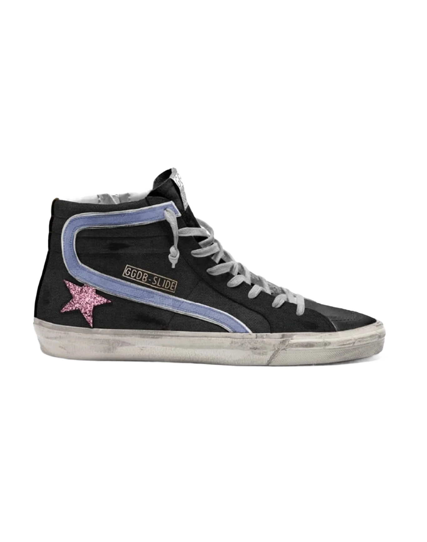 Women | Black Slide with Pink Glitter Star | Black x Pink x Light Blue - Image 2