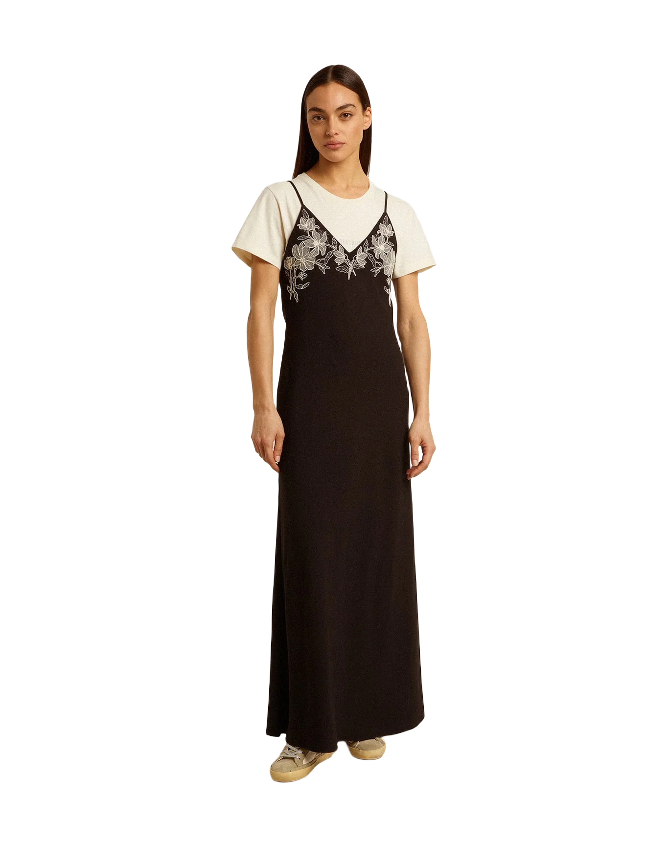 Women | Black Slip Dress with Embroidery | Polar Night - Image 10