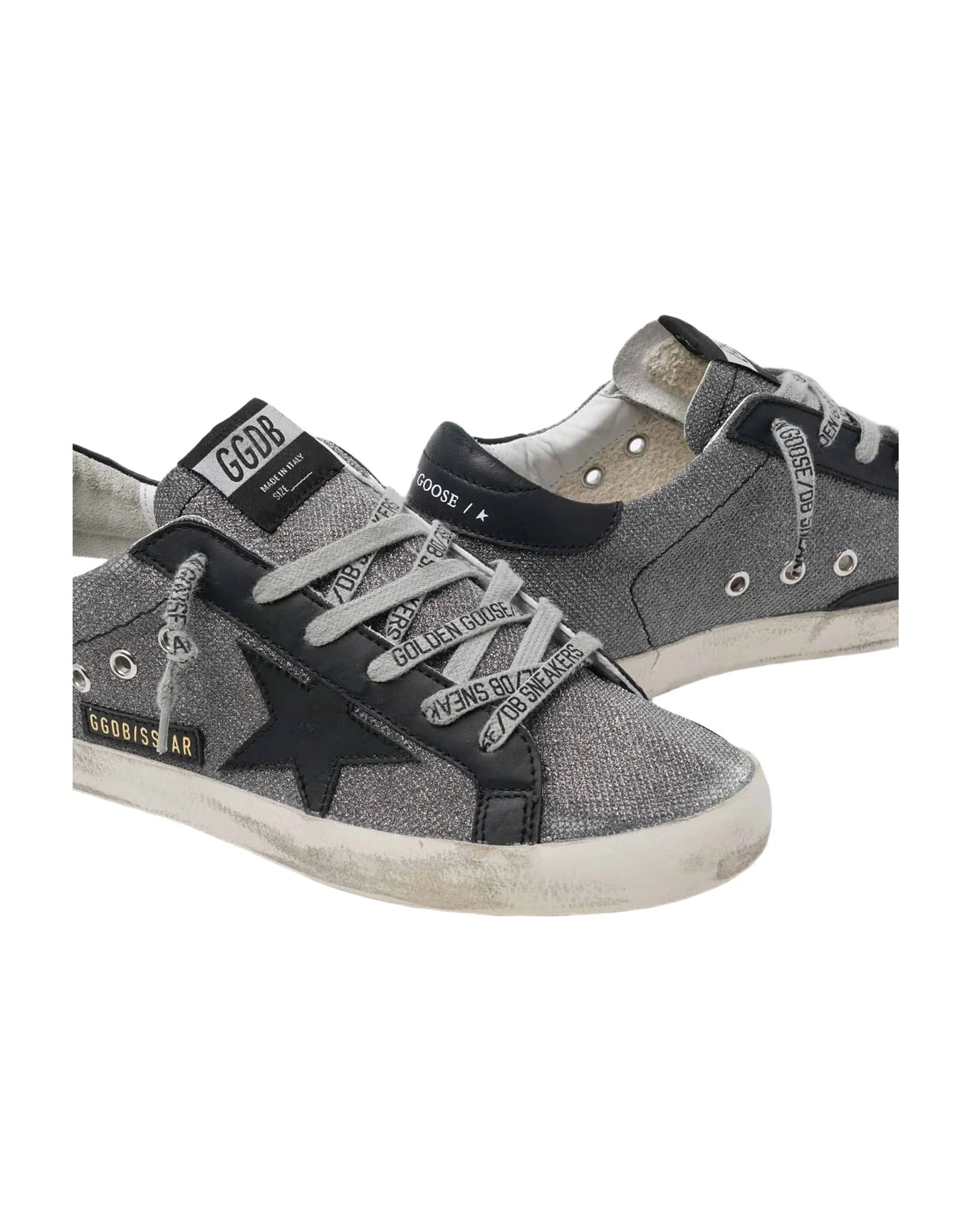 Women | Black Super-Star Sneakers with Iridescent Fabric - Image 2