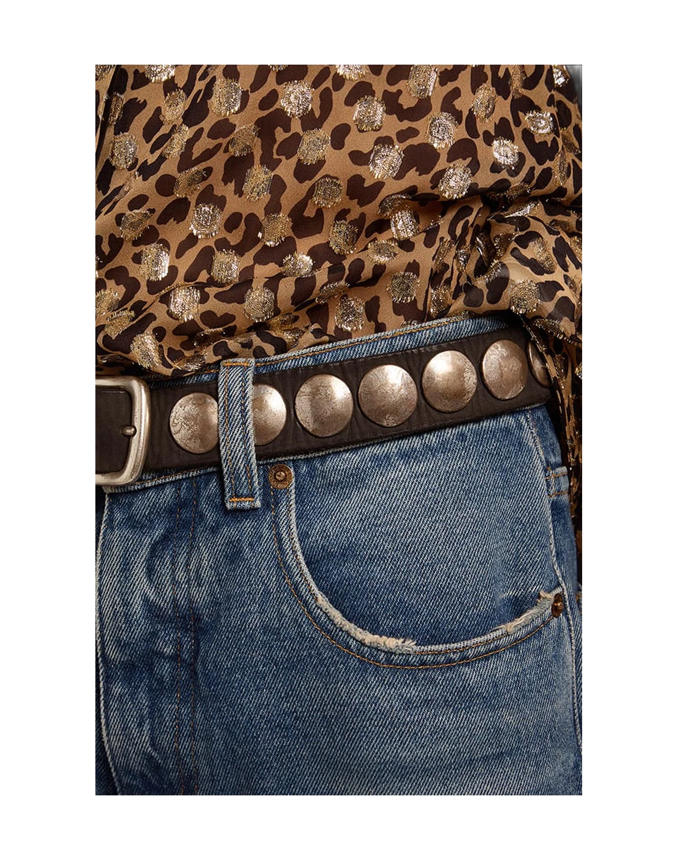 Women | Black Trinidad Belt Washed Leather with Silver Studs | Black - Image 7
