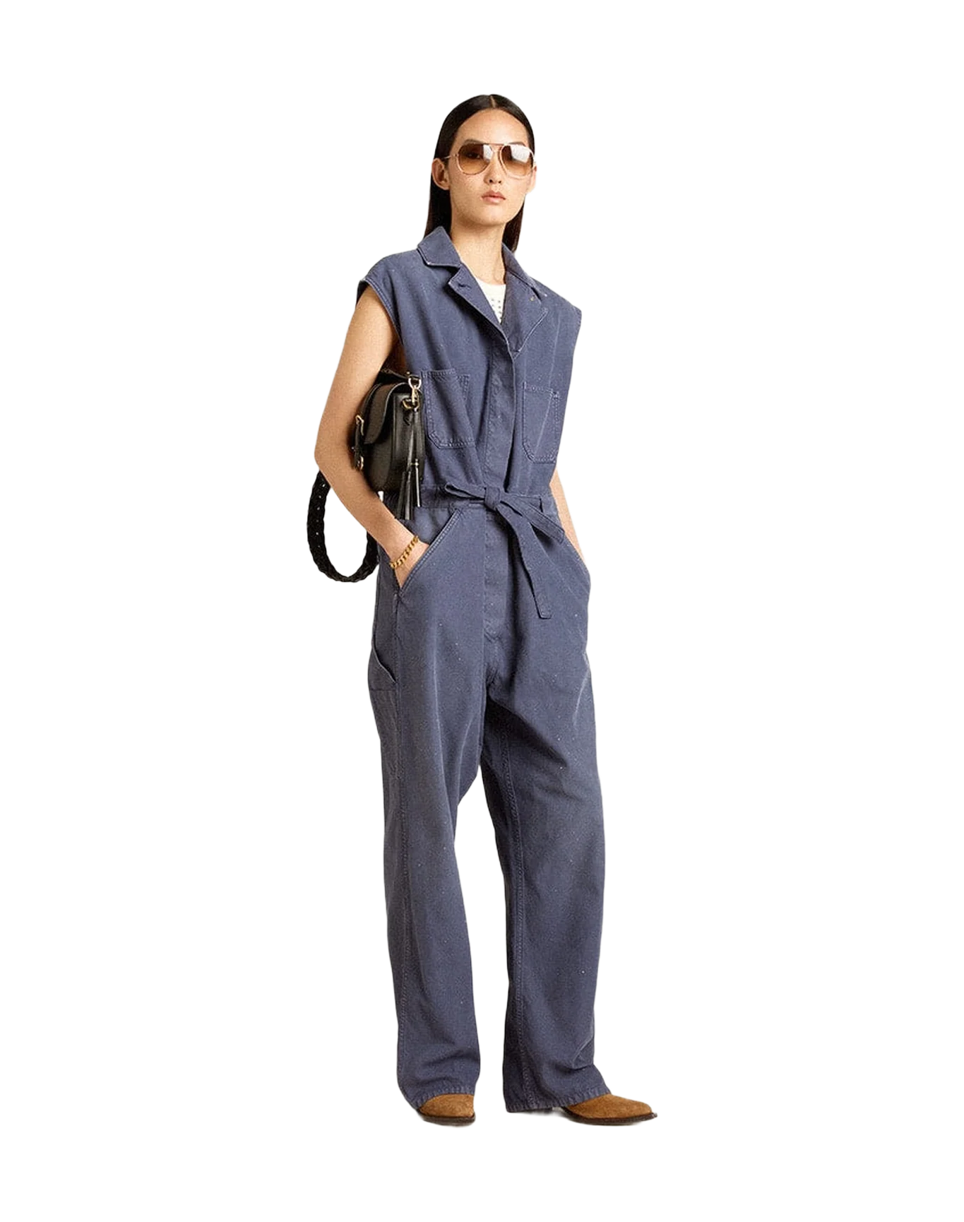 Women | Blue Distressed Cotton Jumpsuit | Blue - Image 3