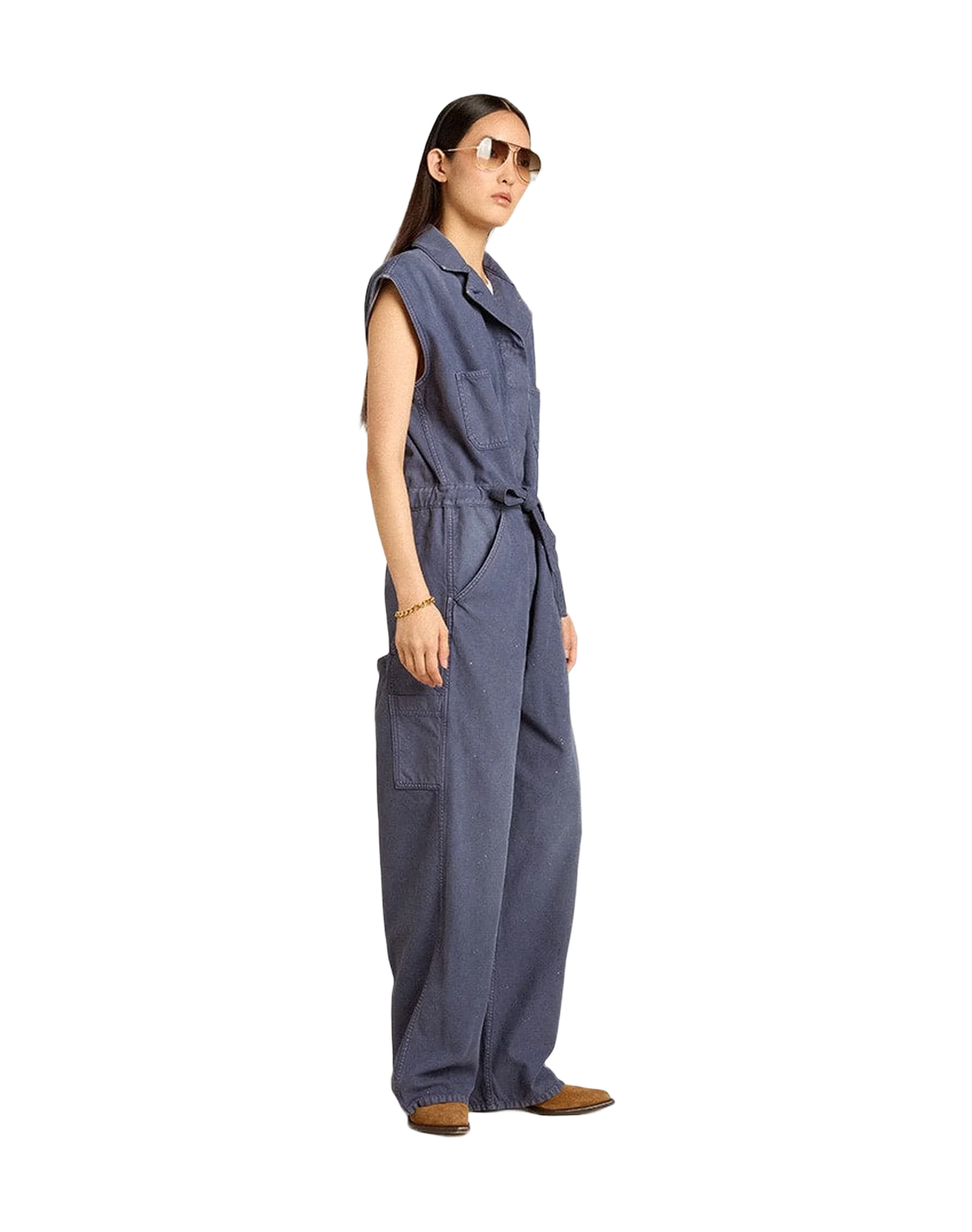 Women | Blue Distressed Cotton Jumpsuit | Blue - Image 9