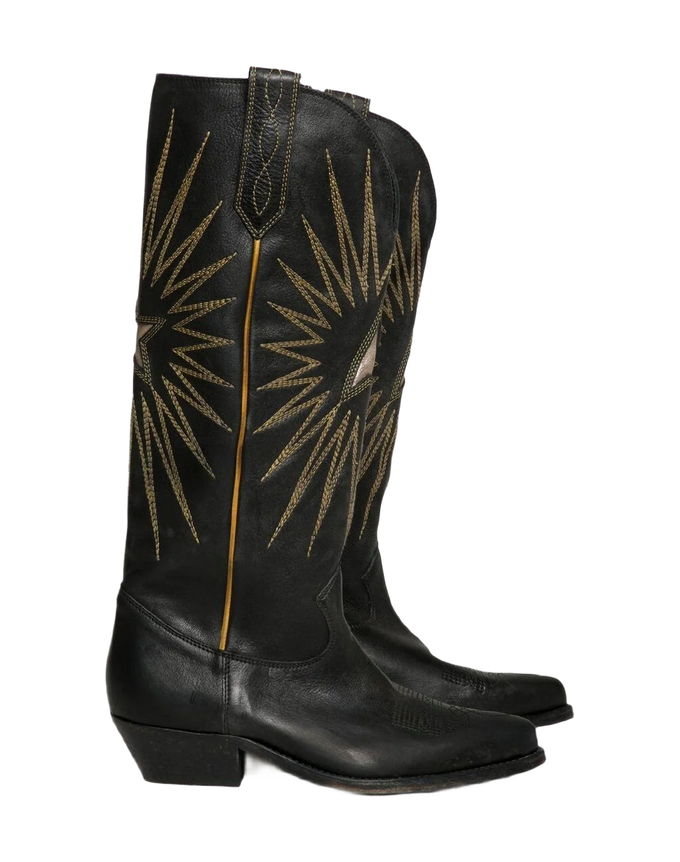 Women | Boots Black Leather with Cowboy-Style Decoration