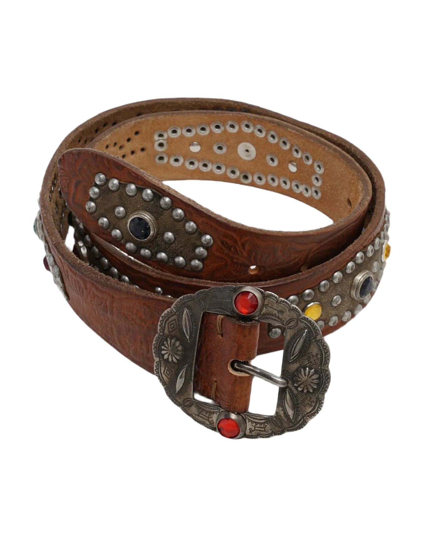 Women | Brown Leather Belt with Studs | Cuoio - Image 2