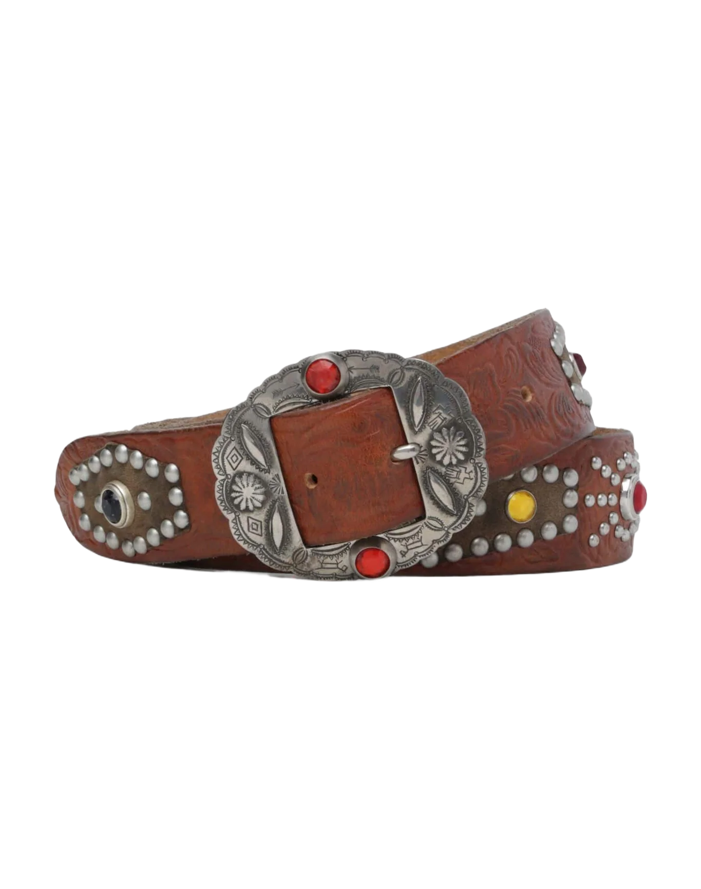 Women | Brown Leather Belt with Studs | Cuoio - Image 3