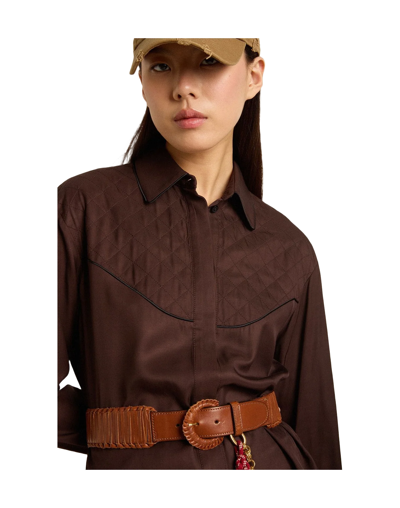 Women | Brown Shirt with Quilted Details | Coffee Bean - Image 5