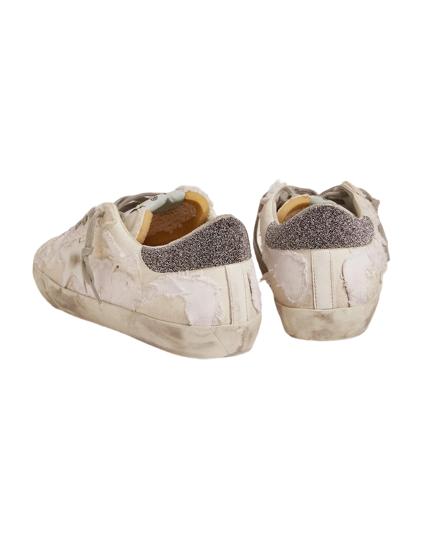 Women | Canvas Super-Star with Swarovski Crystal Heel Tab | Milk White Beige x Black Silver - Image 3