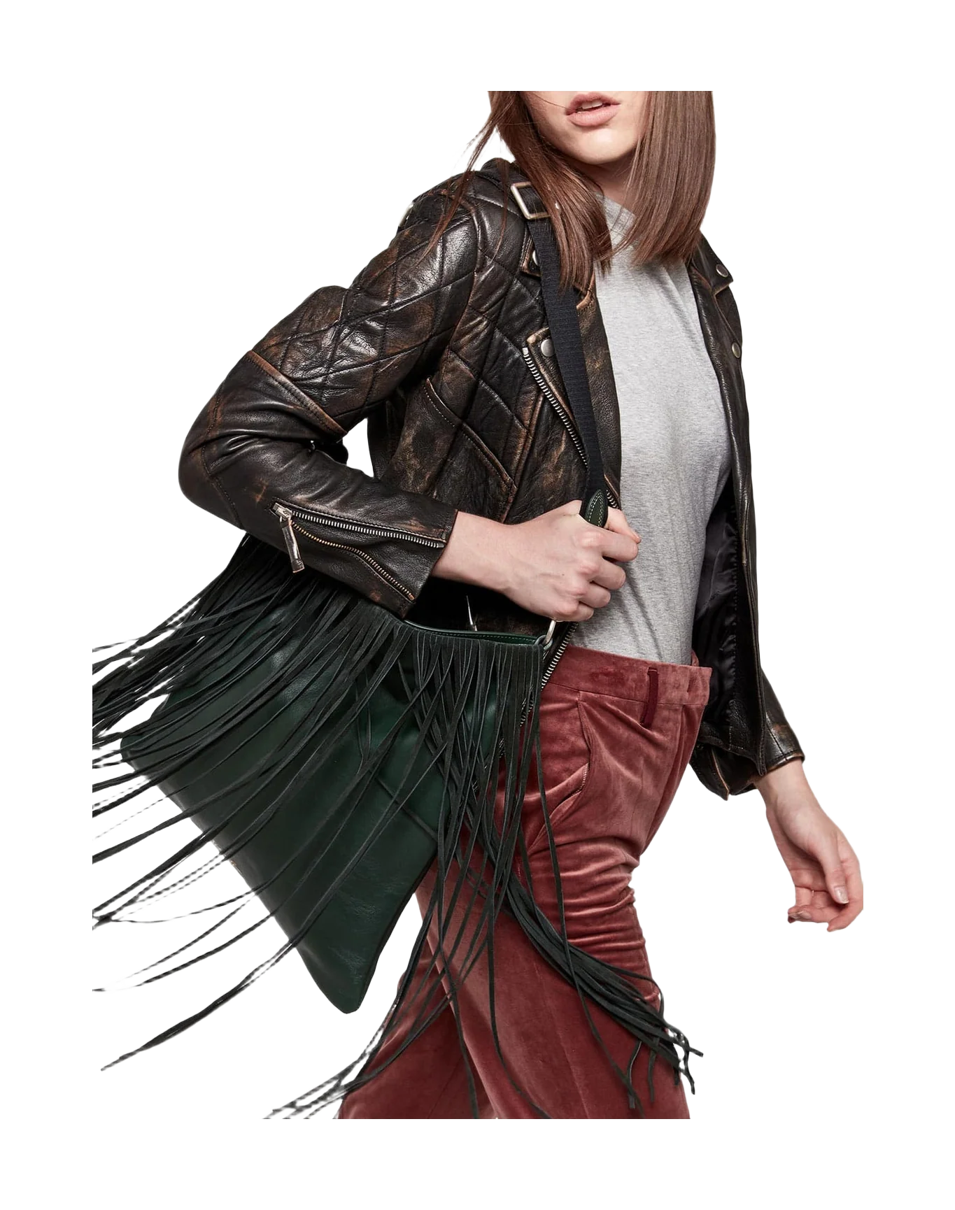 Women | Carry Over Hobo Bag Suede Leather with Fringe - Image 2