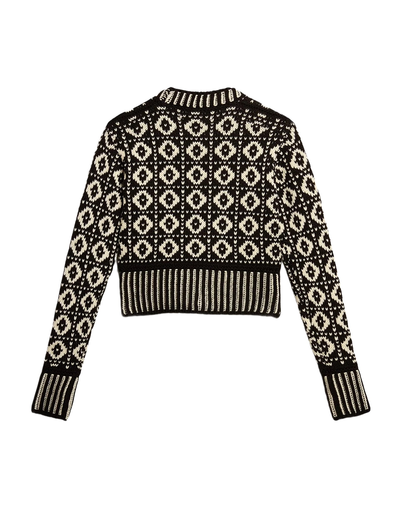 Women | Cropped Cardigan with Geometric Design Vintage White & Black | Antique White x Black - Image 9