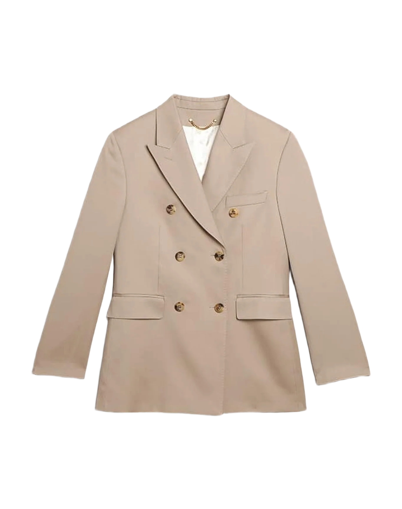 Women | Double-Breasted Blazer Light Beige Wool Gabardine | Roasted Cashew
