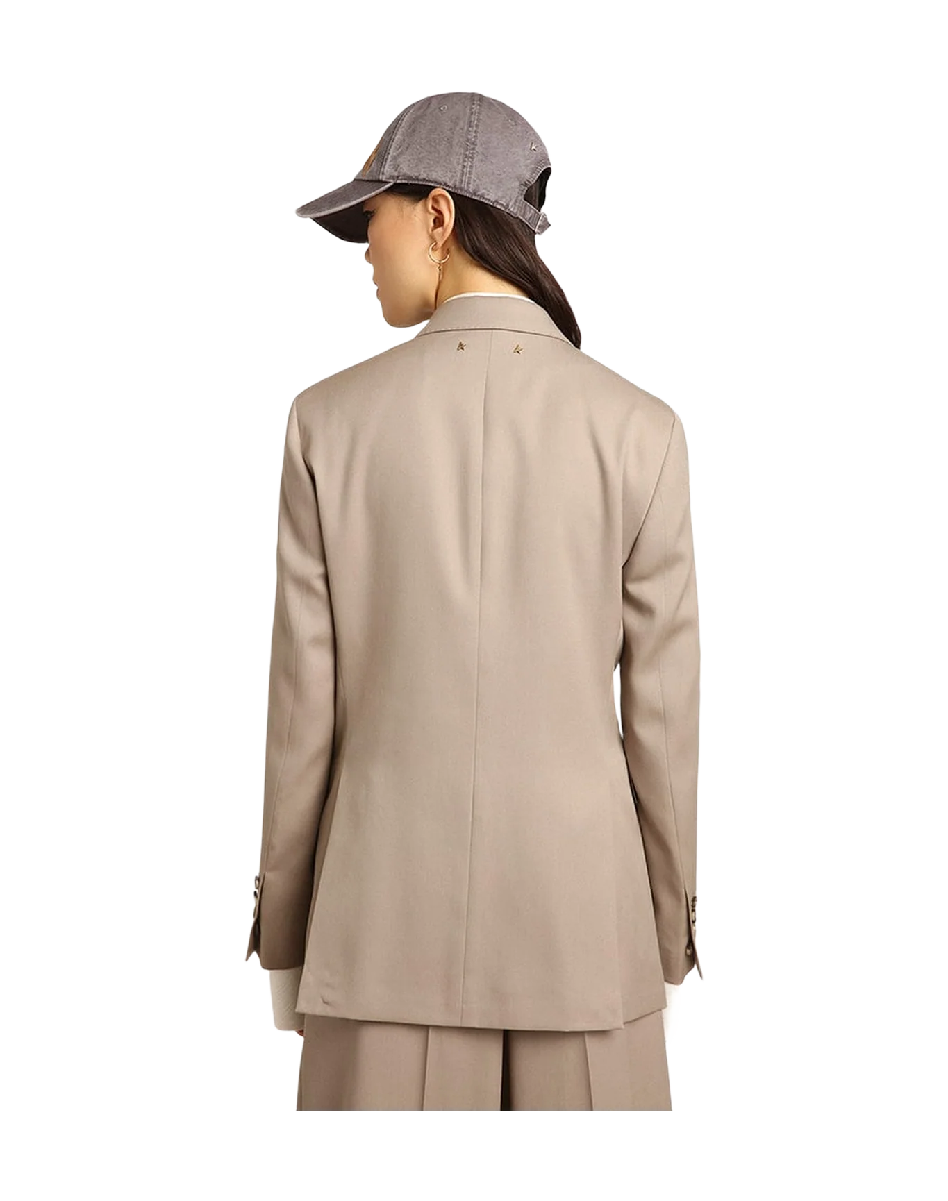 Women | Double-Breasted Blazer Light Beige Wool Gabardine | Roasted Cashew - Image 10