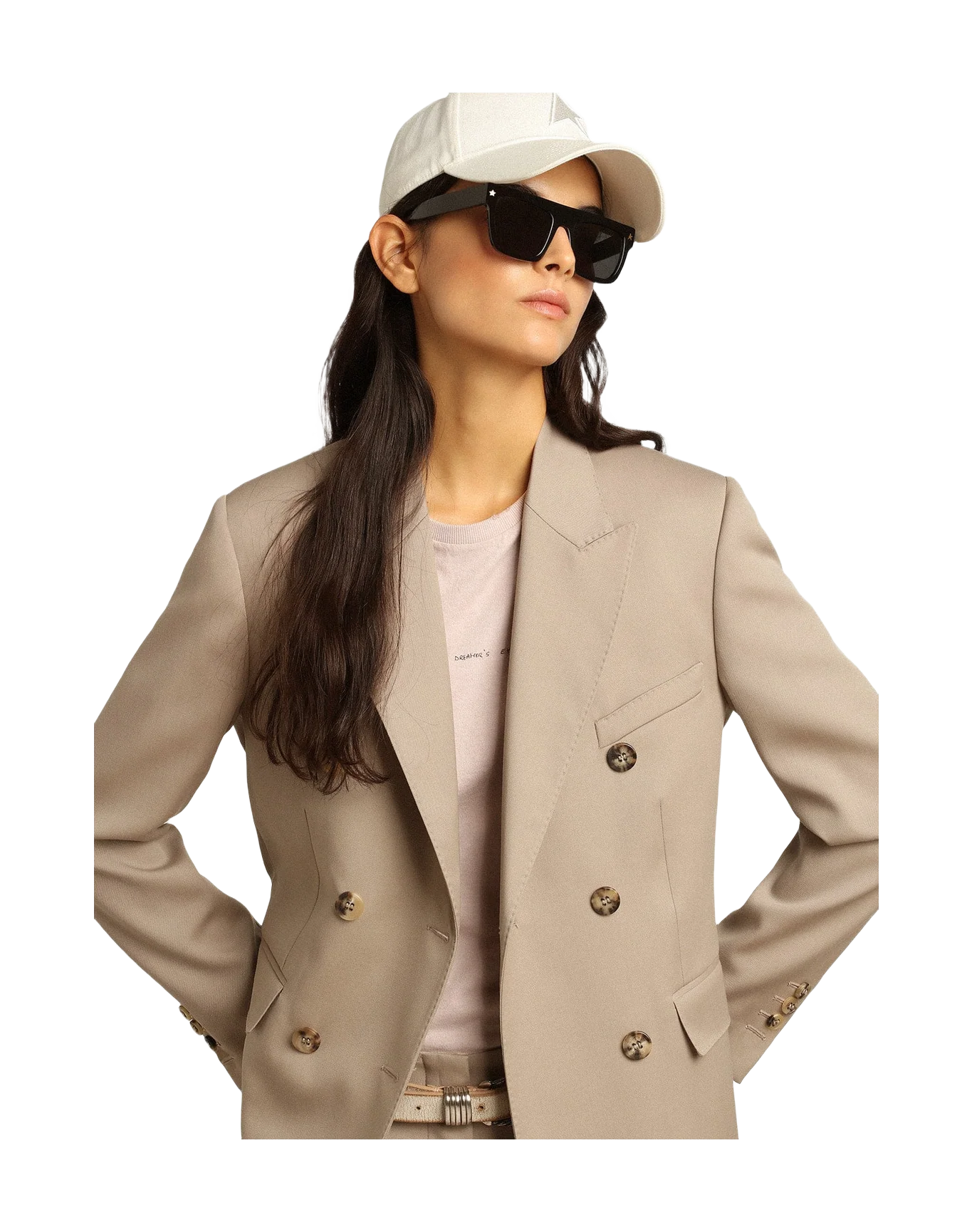 Women | Double-Breasted Blazer Light Beige Wool Gabardine | Roasted Cashew - Image 6