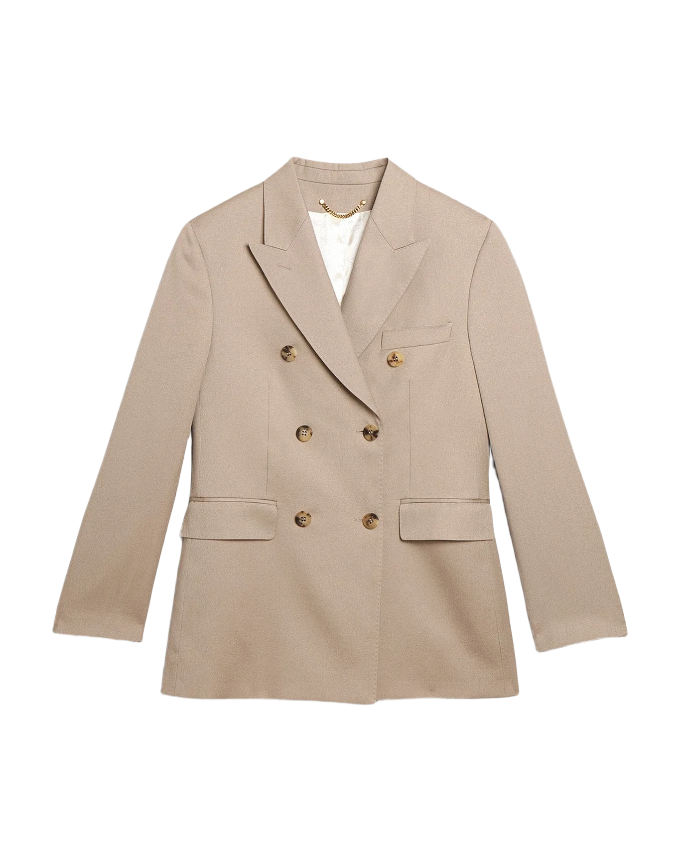 Women | Double-Breasted Blazer Light Beige Wool Gabardine | Roasted Cashew - Image 7