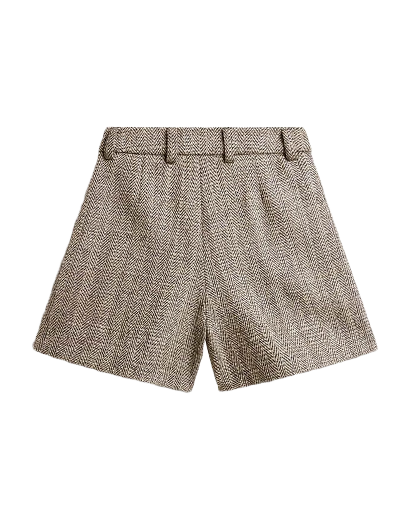 Women | Ecru Brown Shorts Herringbone Wool | Midnight x Ecru - Image 7