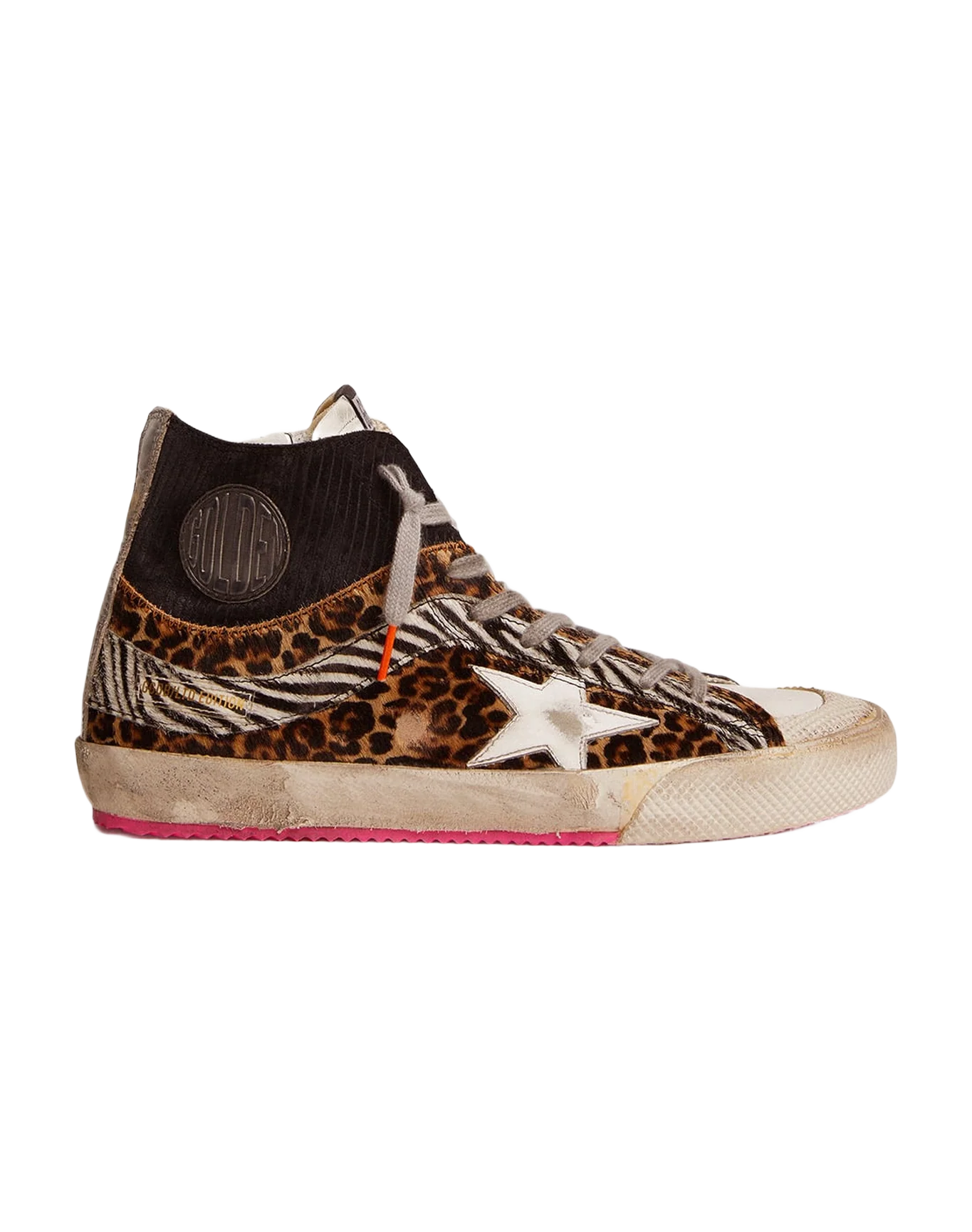 Women | Francy Lab Sneakers with Printed Suede Pony-Skin Upper | Off Black x Beige Brown Black x White Black x White - Image 2