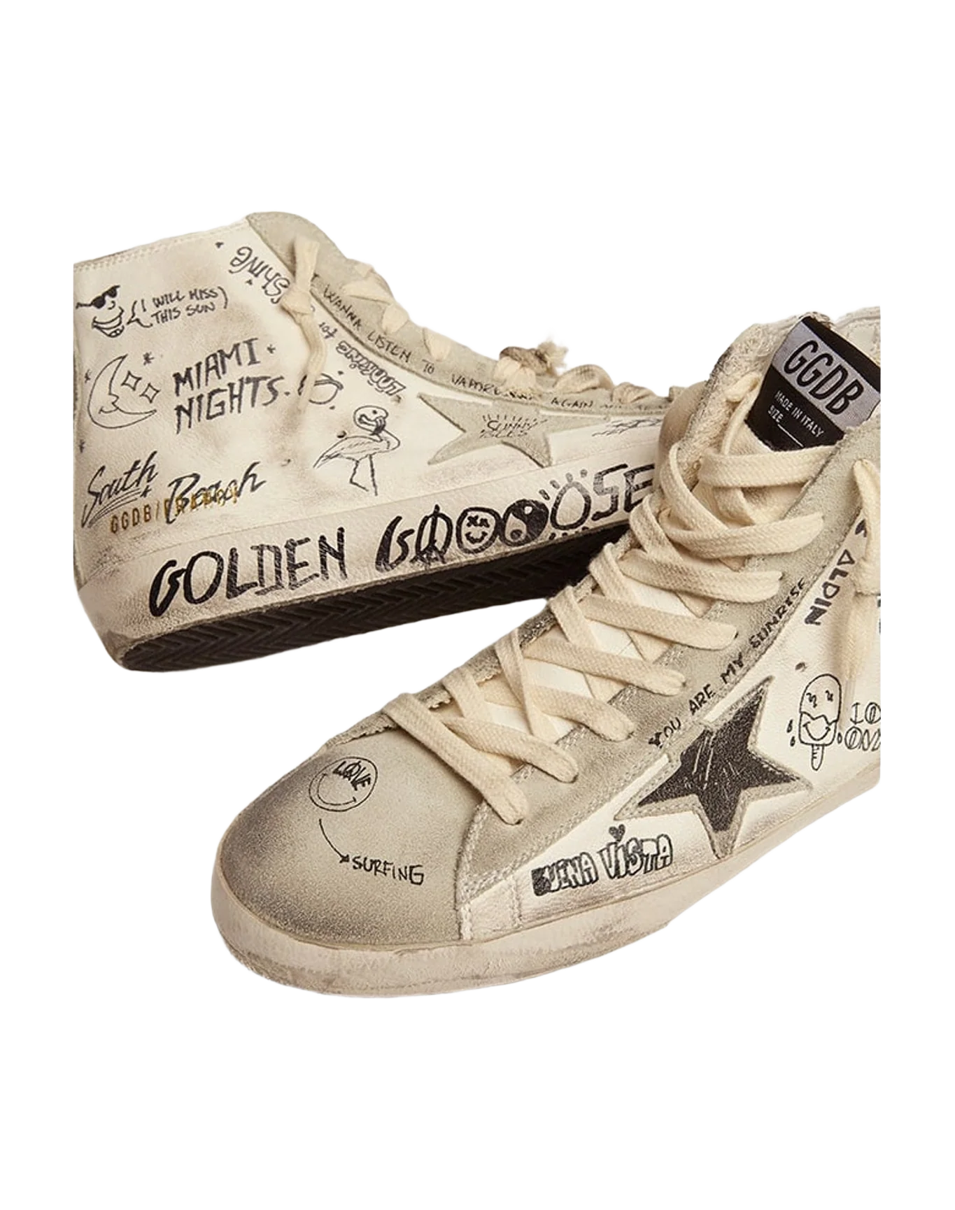 Women | Francy Nappa with Ice-Gray Suede Star & Black Lettering | White x Ice x Black