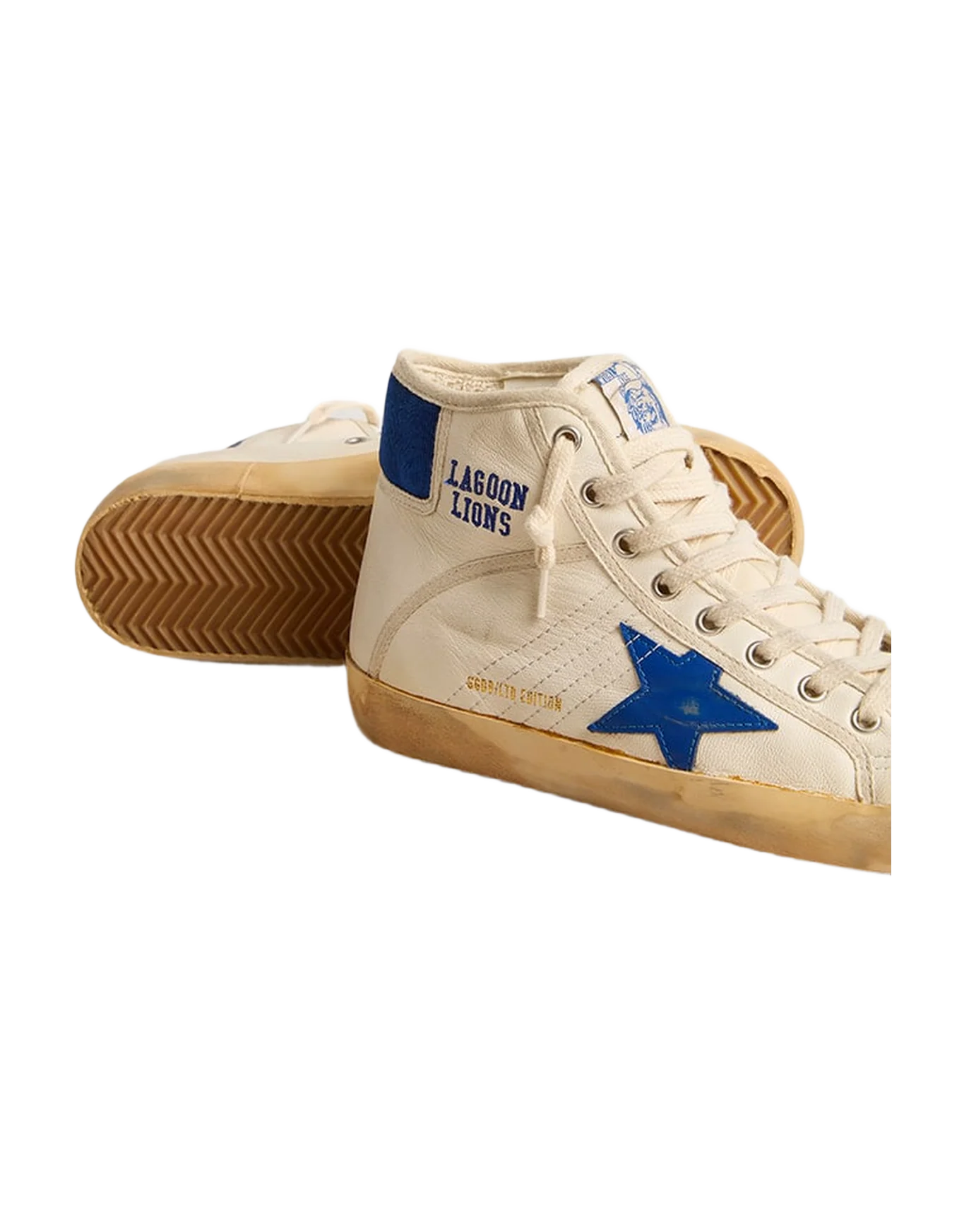 Women | Francy Penstar Lab Nappa Leather with Blue Star & Nylon Heel Tab | Butter x Blue - Image 5