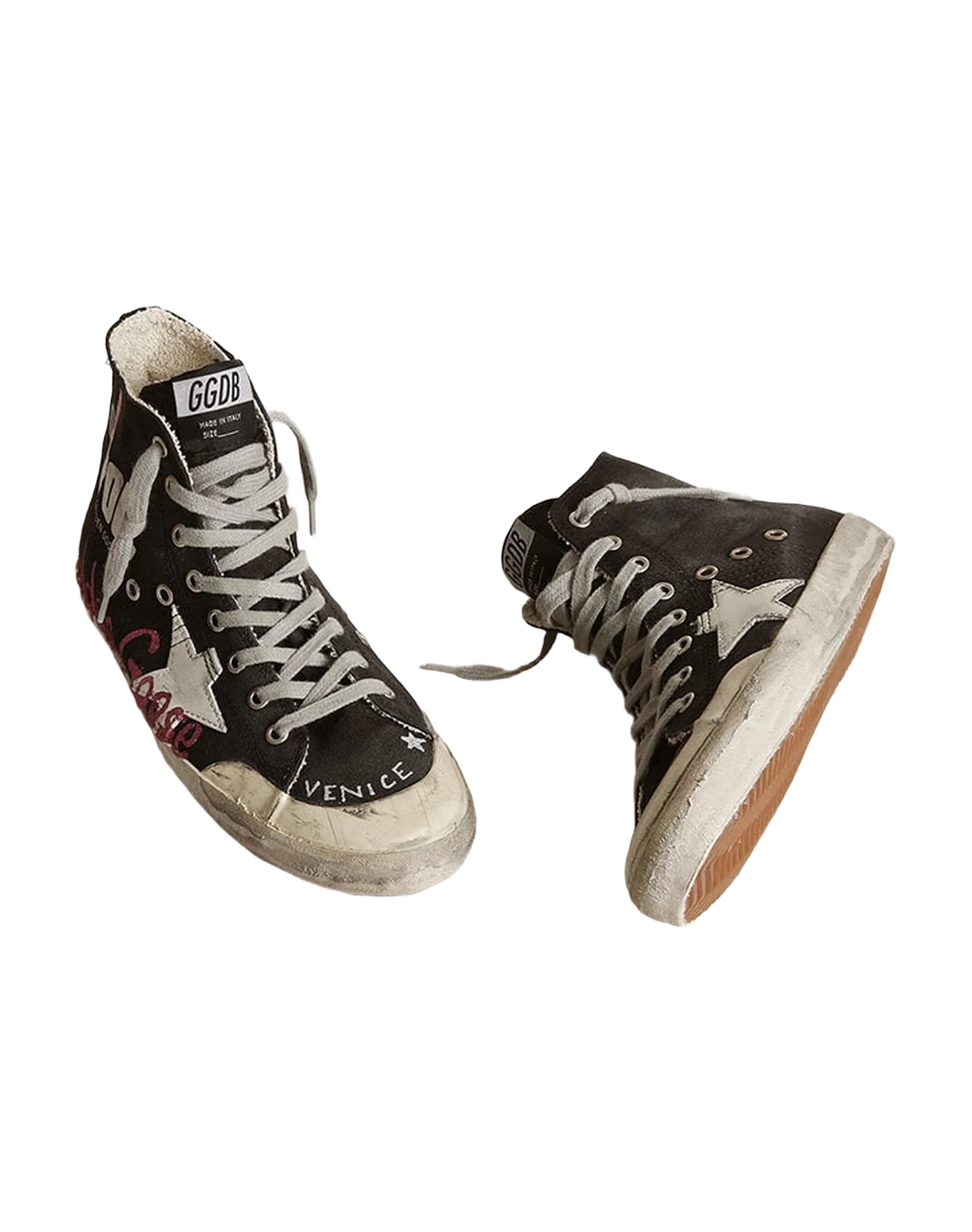 Women | Francy Penstar Sneakers Black Canvas with Golden Goose Signature & White Leather Star | Black x White x Purple - Image 3