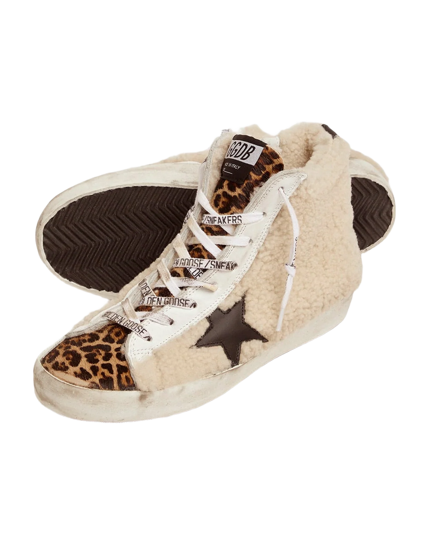 Women | Francy Sneakers Made Of Shearling & Pony Skin with A Leopard Print | Beige x Beige Brown Leo x Black - Image 2