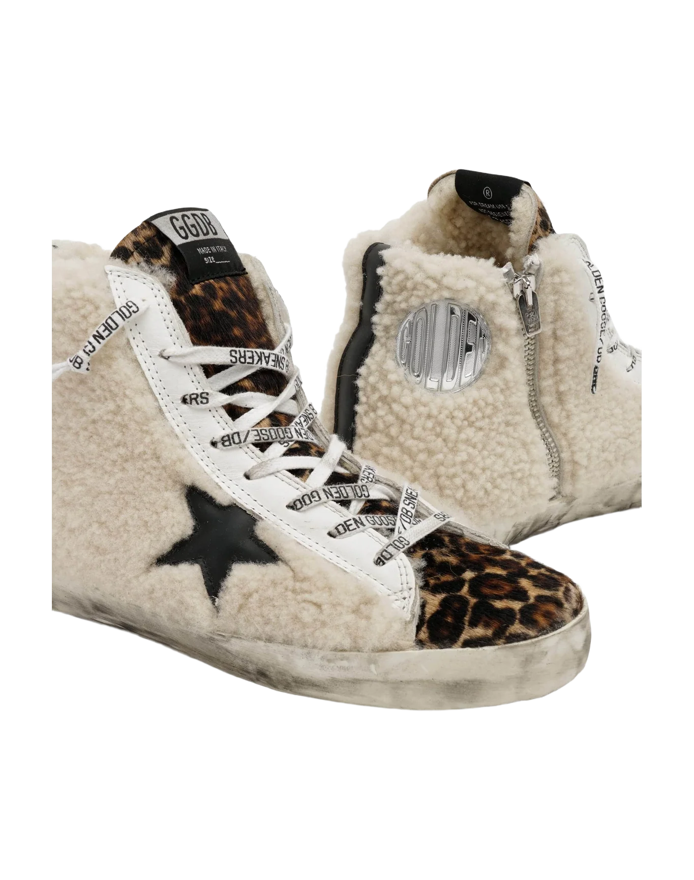 Women | Francy Sneakers Made Of Shearling & Pony Skin with A Leopard Print | Beige x Beige Brown Leo x Black - Image 3