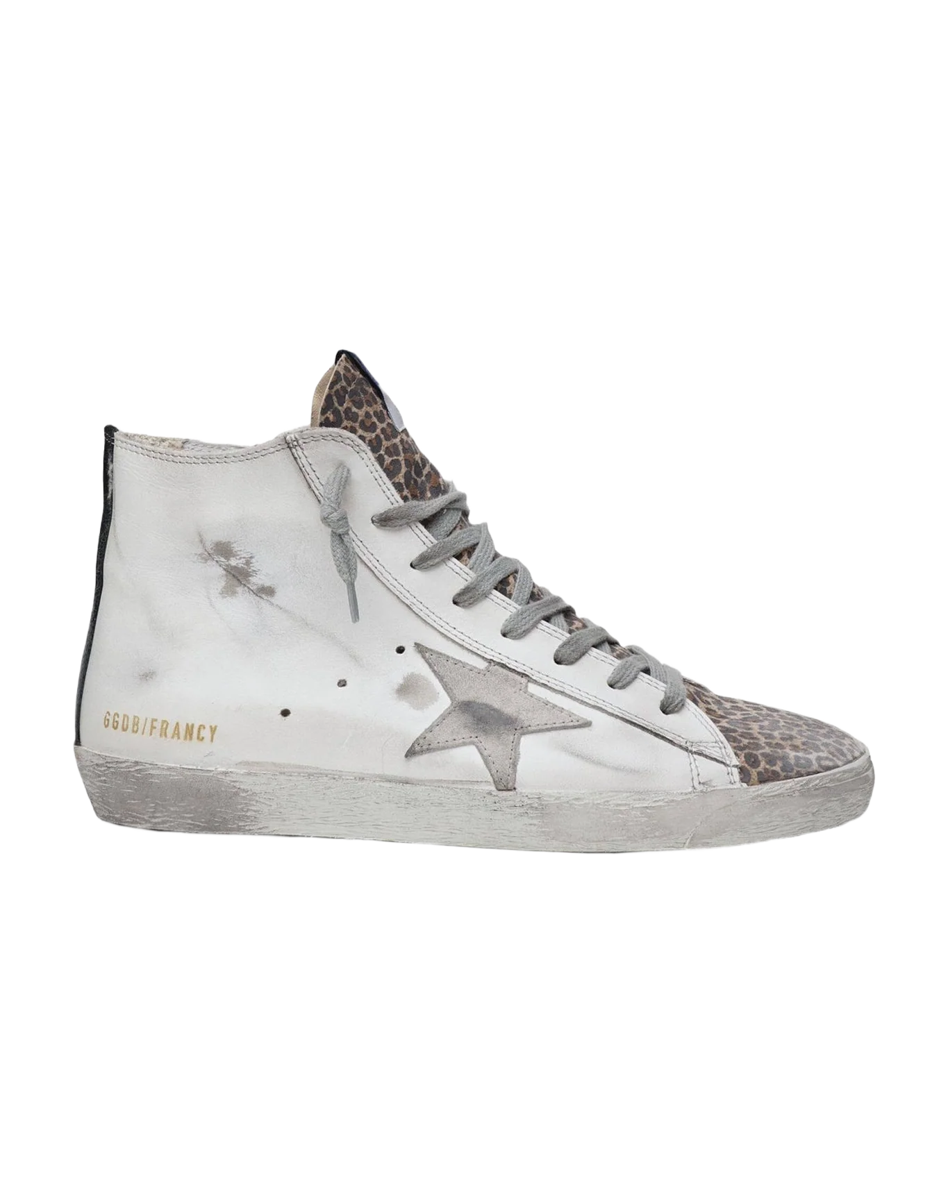 Women | Francy Sneakers White Leather with Leopard Suede Toe & Suede Star | White x Brown Leo x Ice x Black
