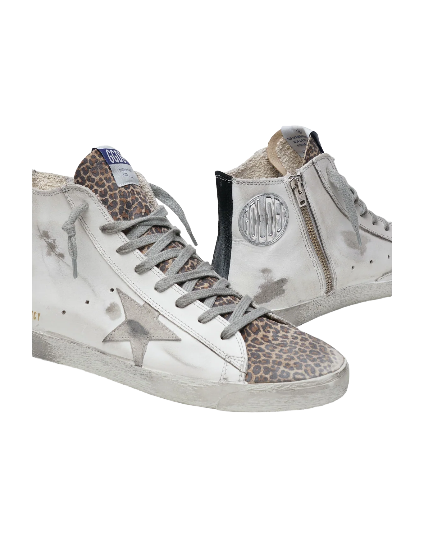 Women | Francy Sneakers White Leather with Leopard Suede Toe & Suede Star | White x Brown Leo x Ice x Black - Image 3