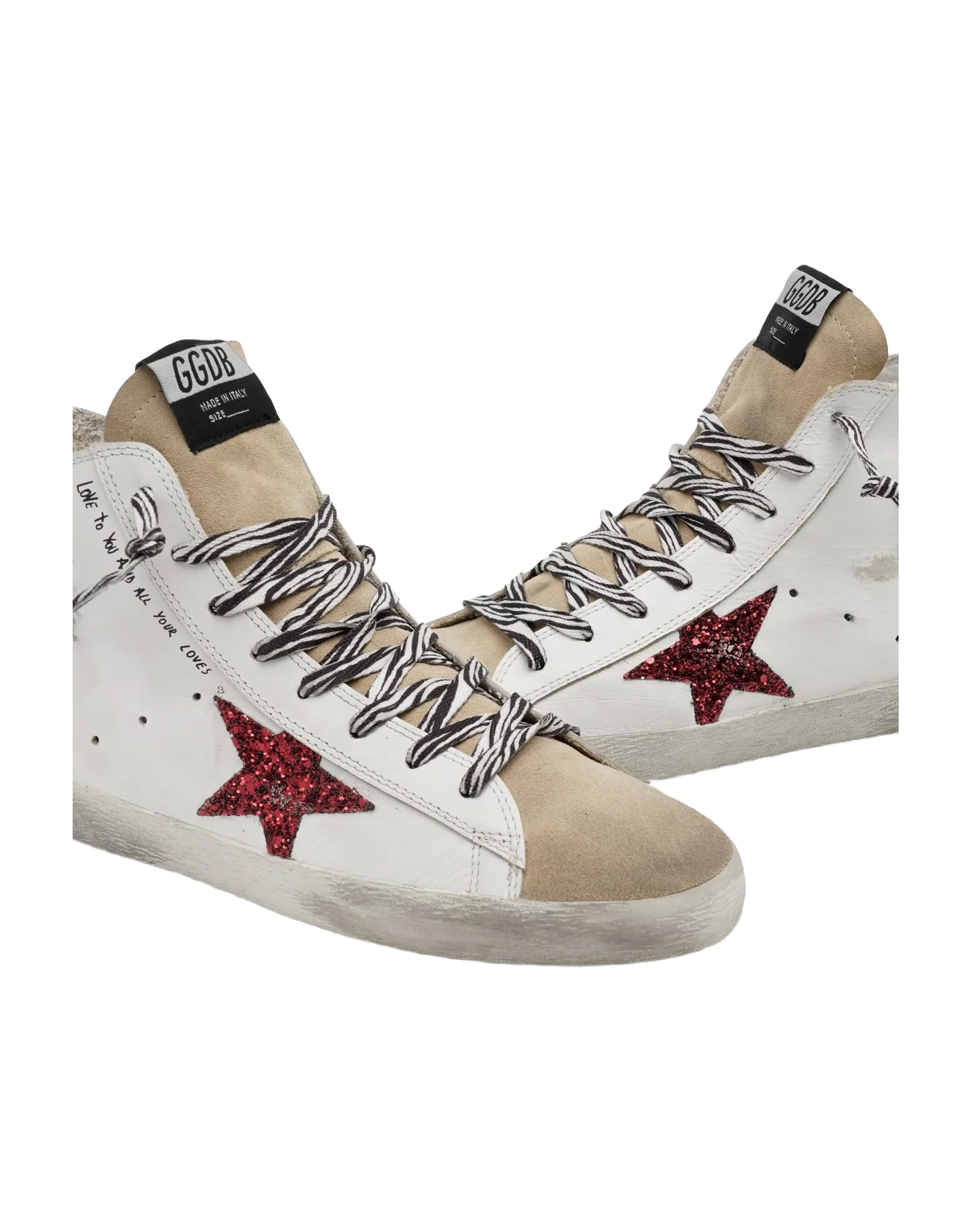 Women | Francy Sneakers with Red Glittery Star & Handwritten Lettering | White x Cappuccino x Red x Black - Image 4