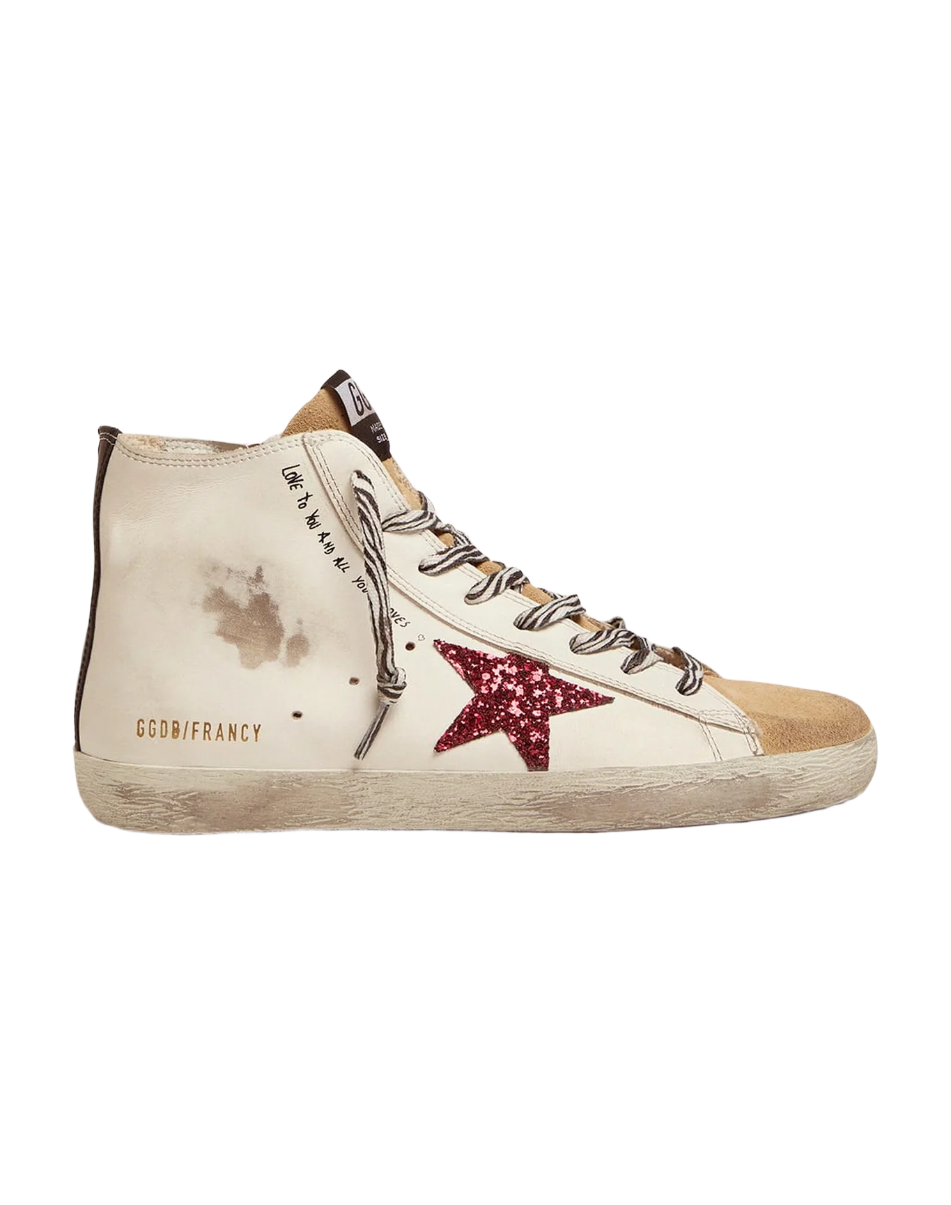 Women | Francy Sneakers with Red Glittery Star & Handwritten Lettering | White x Cappuccino x Red x Black - Image 7