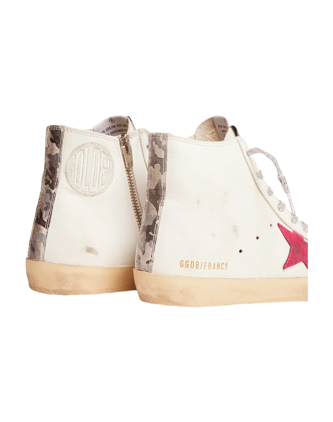 Women | Francy Sneakers with Red Star & Camouflage Insert | White x Black Camouflage x Orchid Pink - Image 2