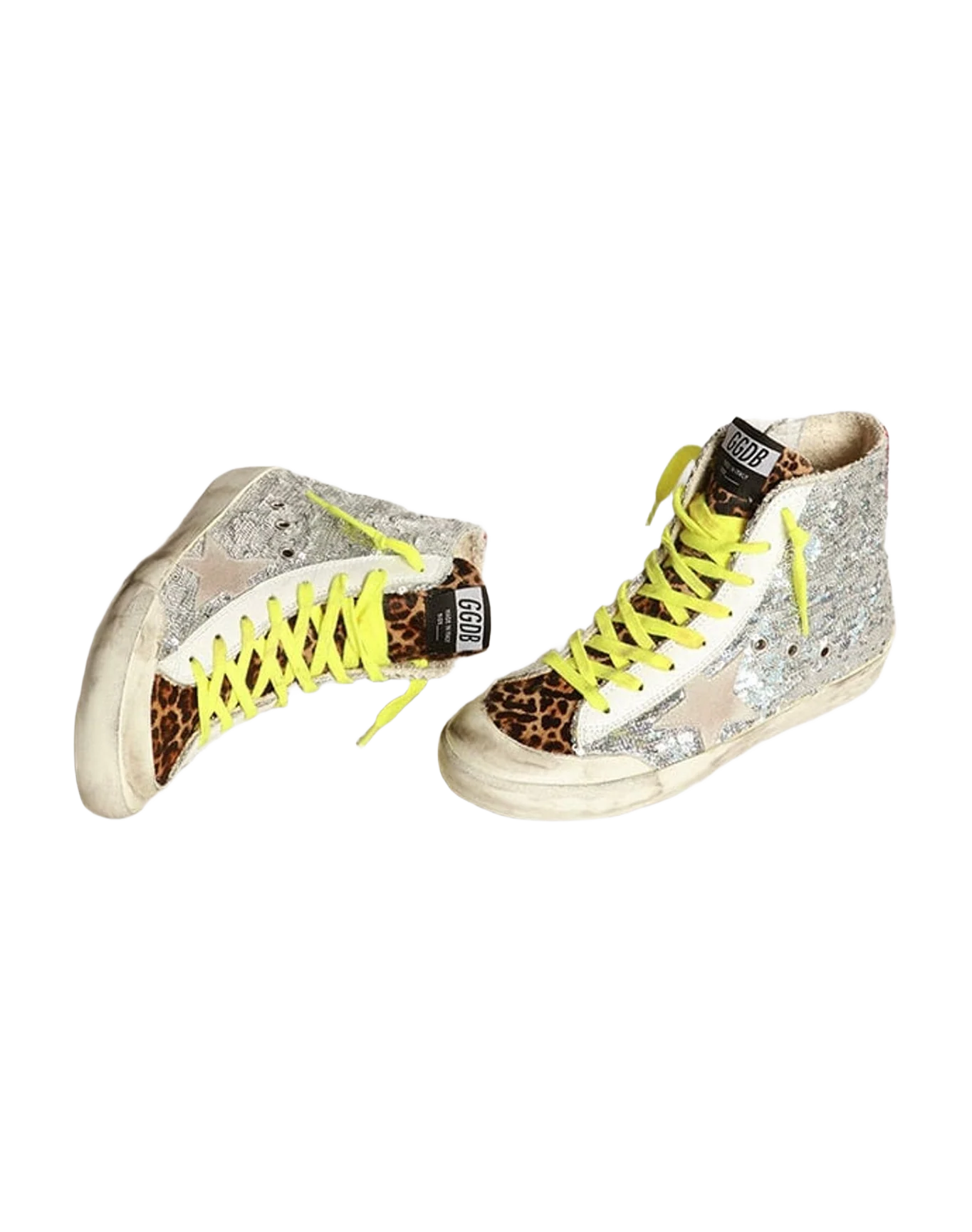 Women | Francy Sneakers with Silver Sequins & Leopard-Print Pony Skin | Silver x Beige Brown Leo x Ice x Red