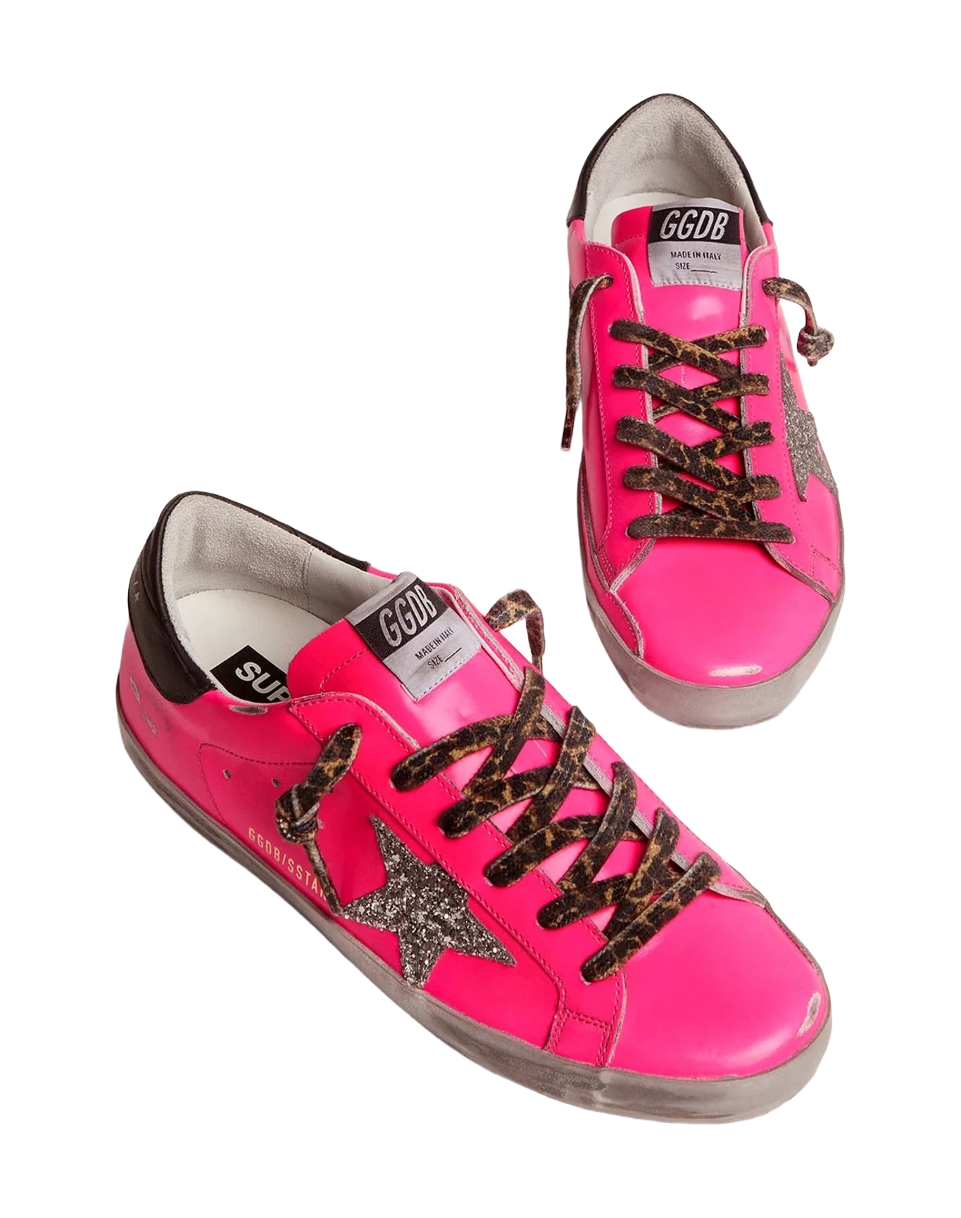 Women | Fuchsia Super-Star Sneakers with Glitter Star | Fuchsia Fluo x Silver x Black
