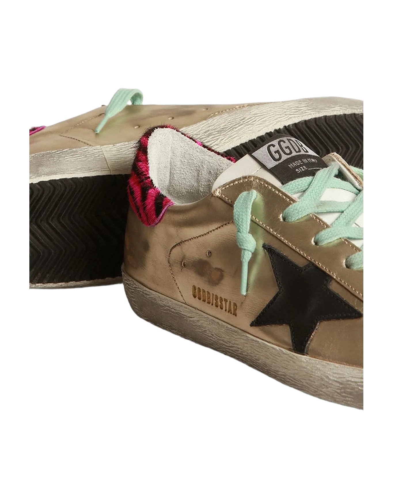 Women | Gold Super-Star Sneakers with Zebra-Print Heel Tab | Platinum x White x Black x Fuxia Black Zebra - Image 6