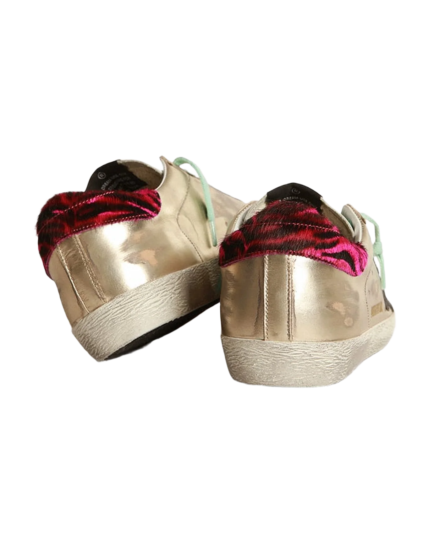 Women | Gold Super-Star Sneakers with Zebra-Print Heel Tab | Platinum x White x Black x Fuxia Black Zebra - Image 8