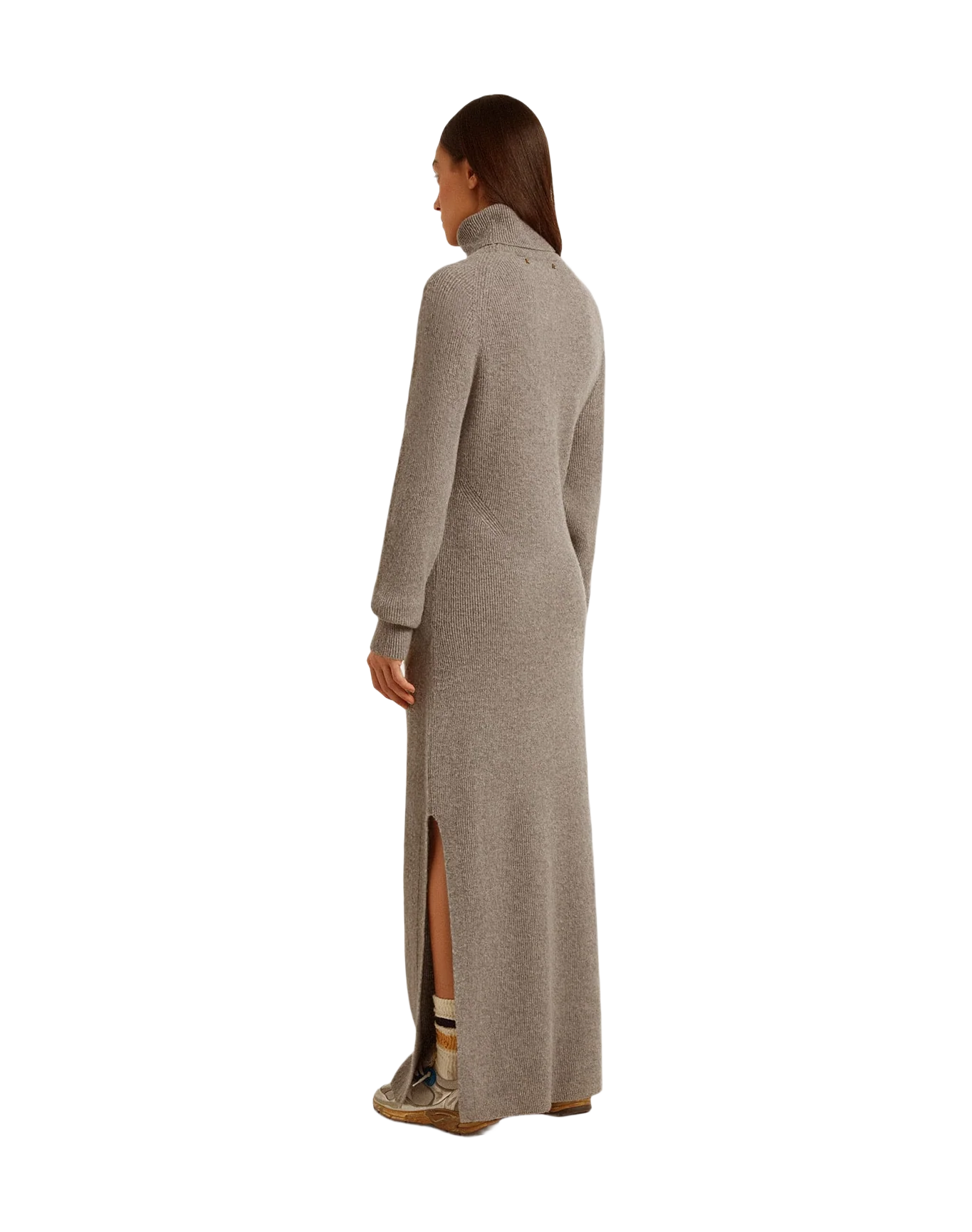 Women | Gray Melange Ribbed Woolen Dress with High Neck | Grey Melange - Image 12