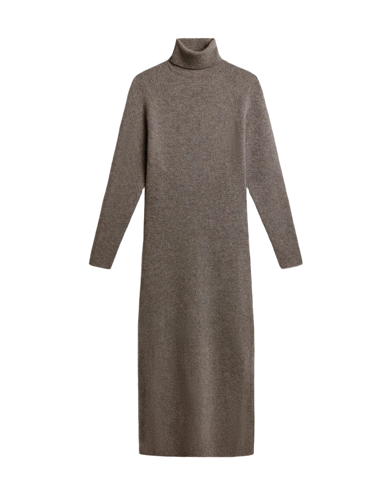 Women | Gray Melange Ribbed Woolen Dress with High Neck | Grey Melange - Image 8