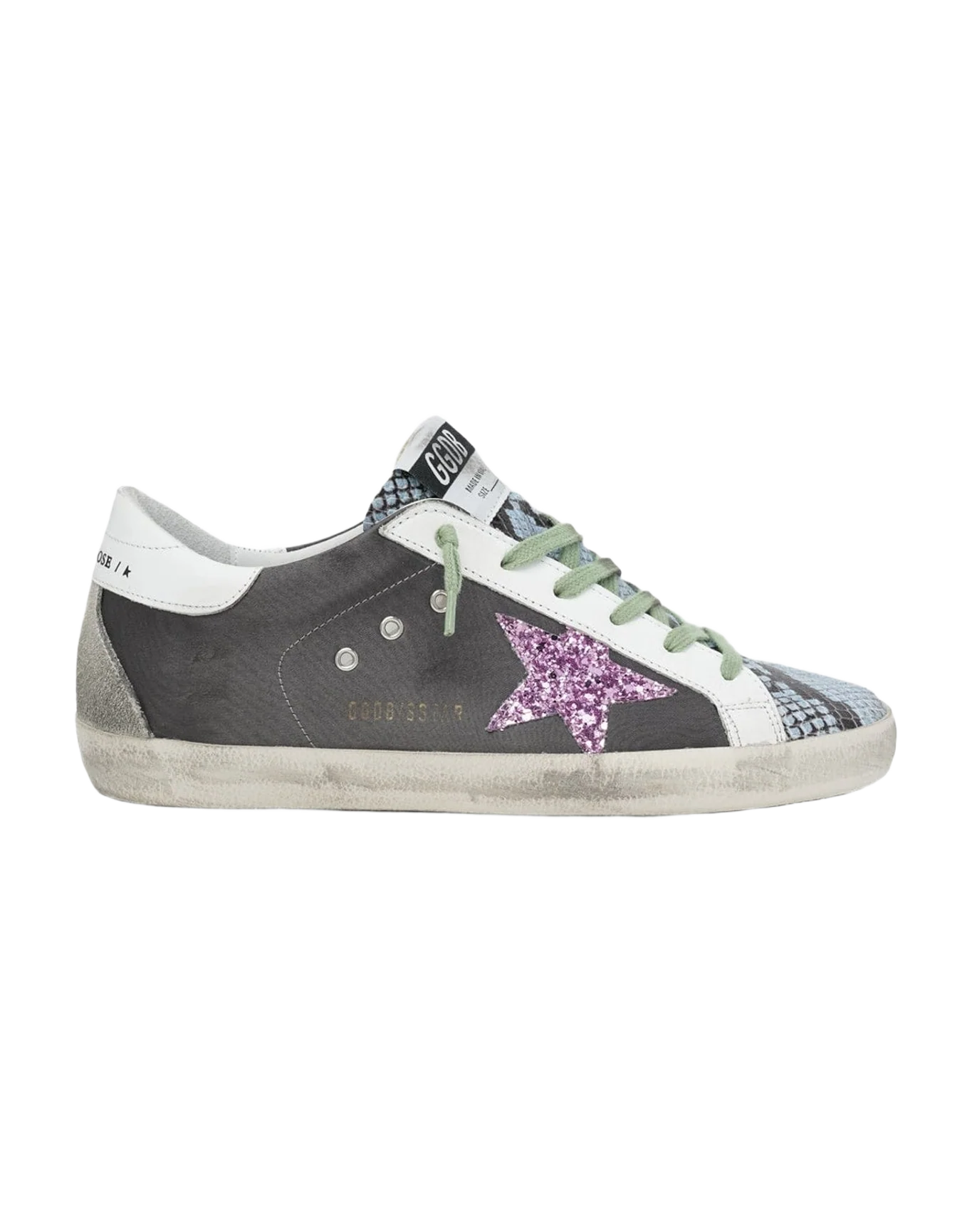 Women | Grey & Python-Print Superstar Sneakers with Glittery Star