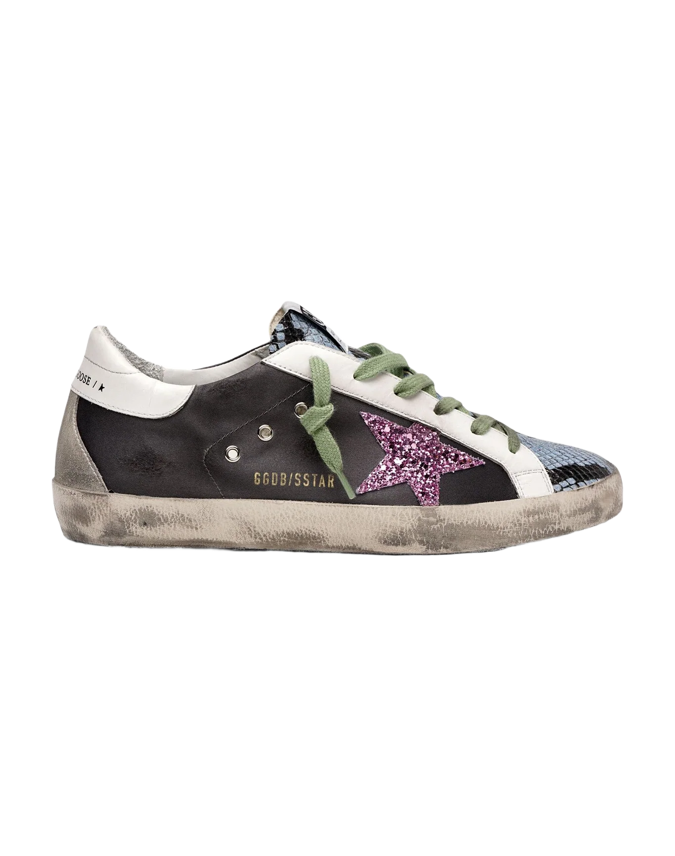 Women | Grey & Python-Print Superstar Sneakers with Glittery Star - Image 3
