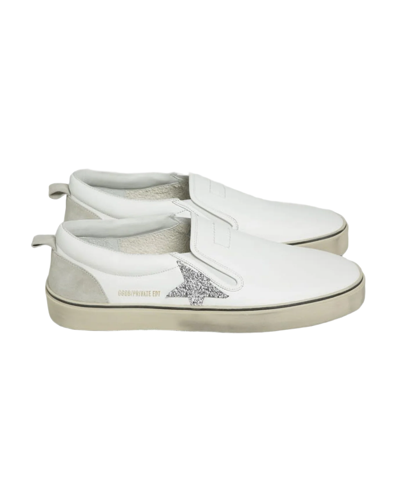 Women | Hanami Sneakers White Leather with Silver Glitter Star | White x Silver x Ice