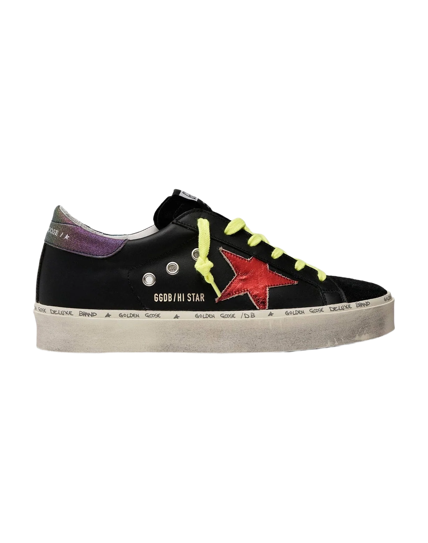 Women | Hi-Star Black Leather-Red Star-Fluo Yellow Lace
