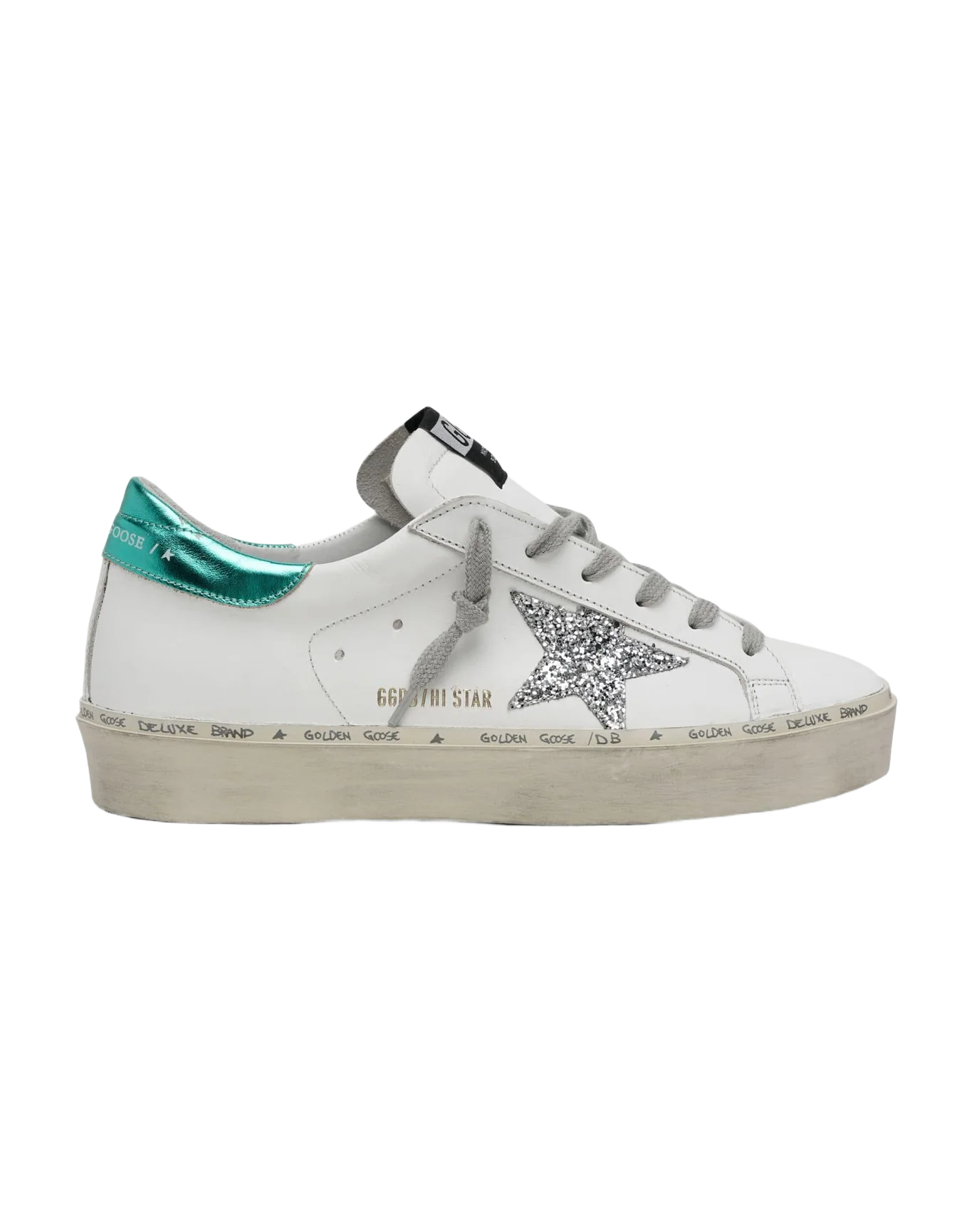 Women | Hi Star Leather Upper Glitter Star Laminated Heel | White x Silver x Aquamarine - Image 3