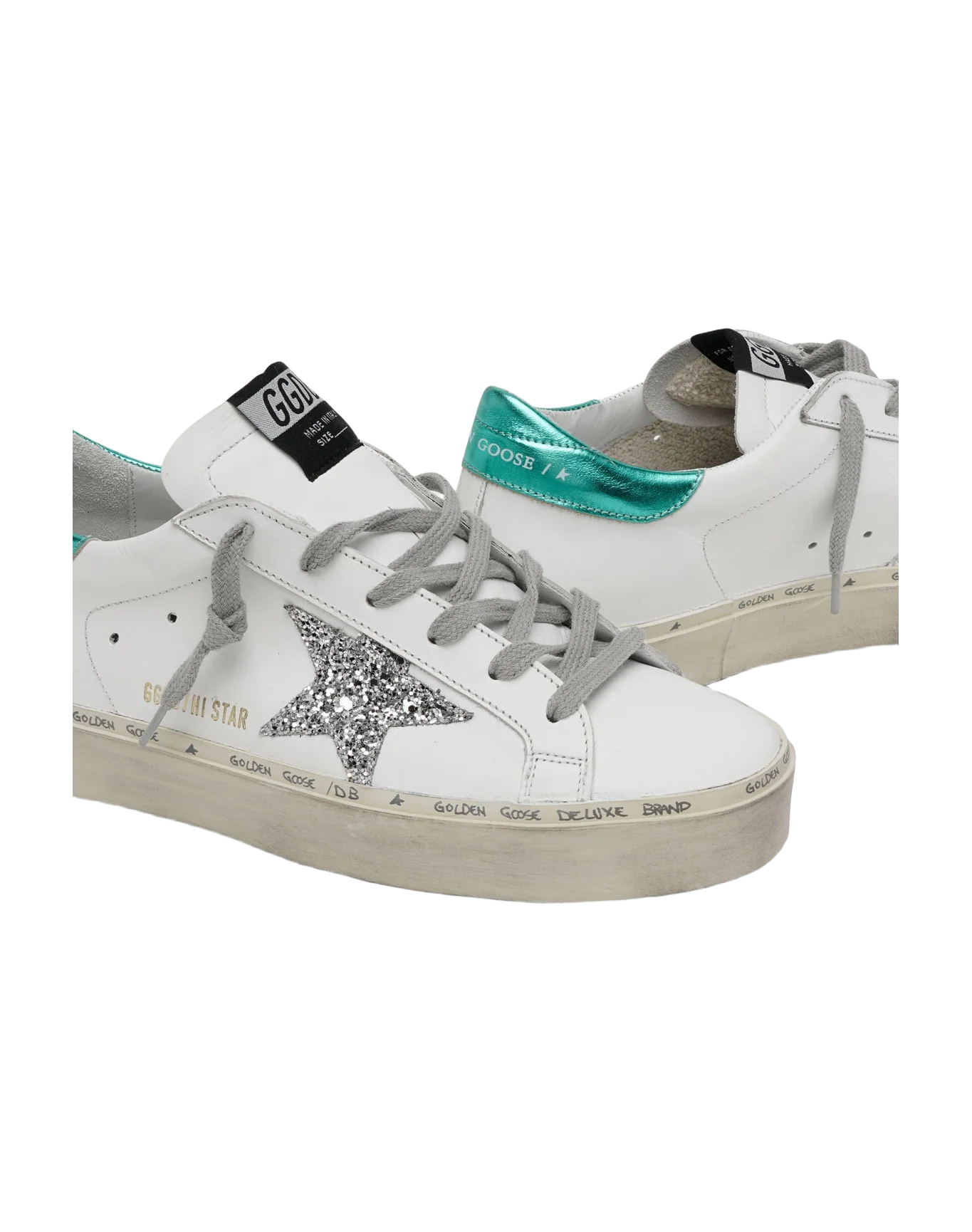 Women | Hi Star Leather Upper Glitter Star Laminated Heel | White x Silver x Aquamarine - Image 4