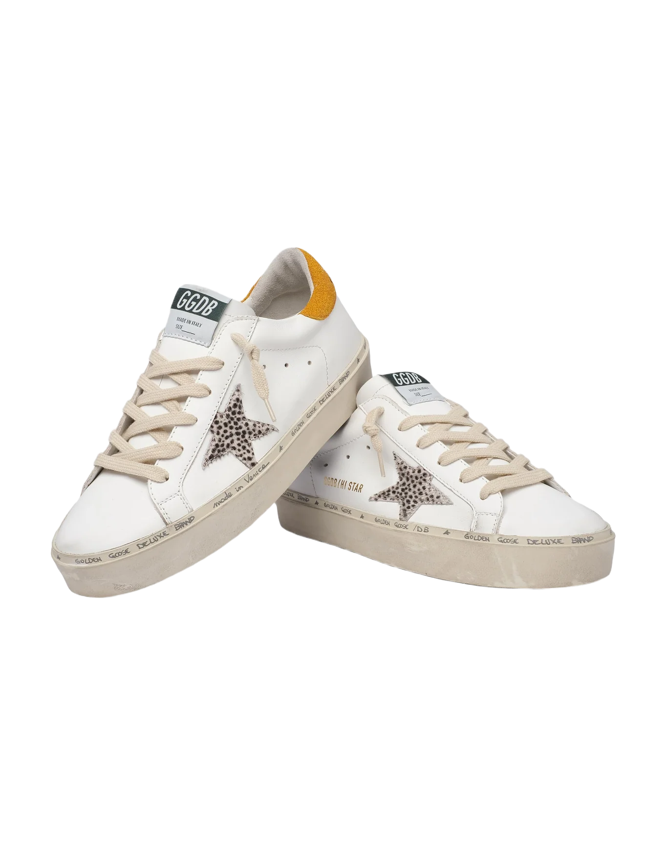 Women | Hi Star Ltd Sneakers with Polka-Dot Pony Skin Star & Suede Heel Tab | White x White Black Pois x Mustard - Image 8