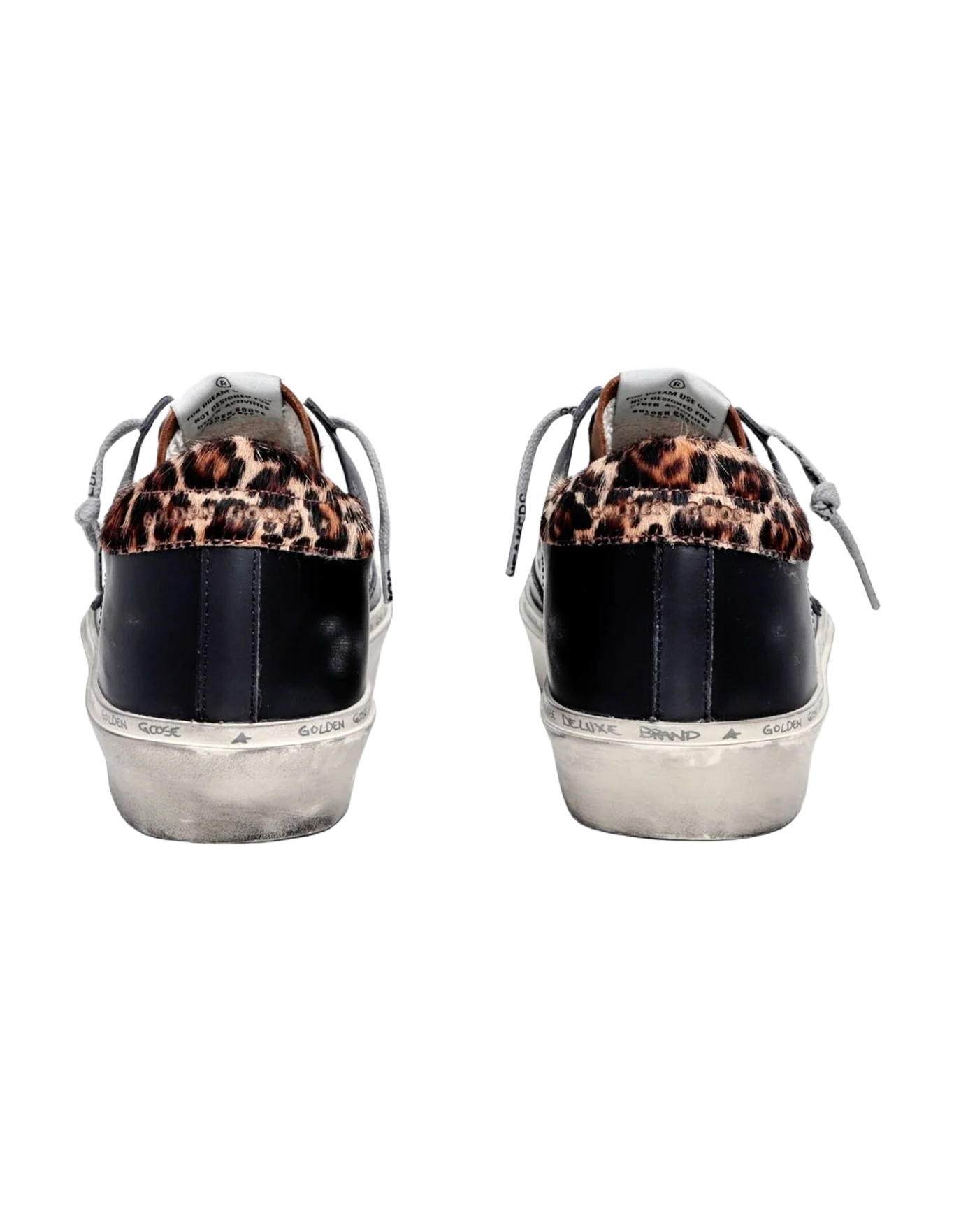 Women | Hi Star Sneakers Black & Brown Leather with Leo Pony Skin Heel Tab | Black x Coffee Brown x Beige Brown Leo