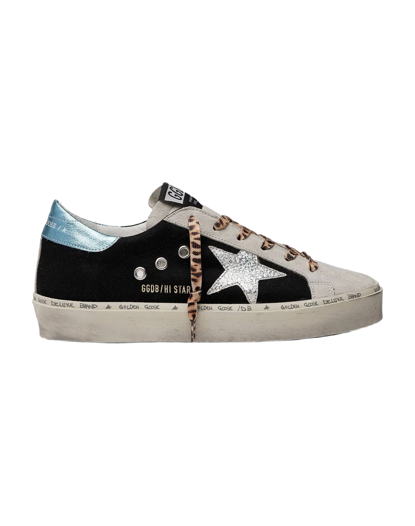 Women | Hi Star Sneakers Black Suede with Silver Leather Star & Metallic Blue Leather Heel Tab - Image 2